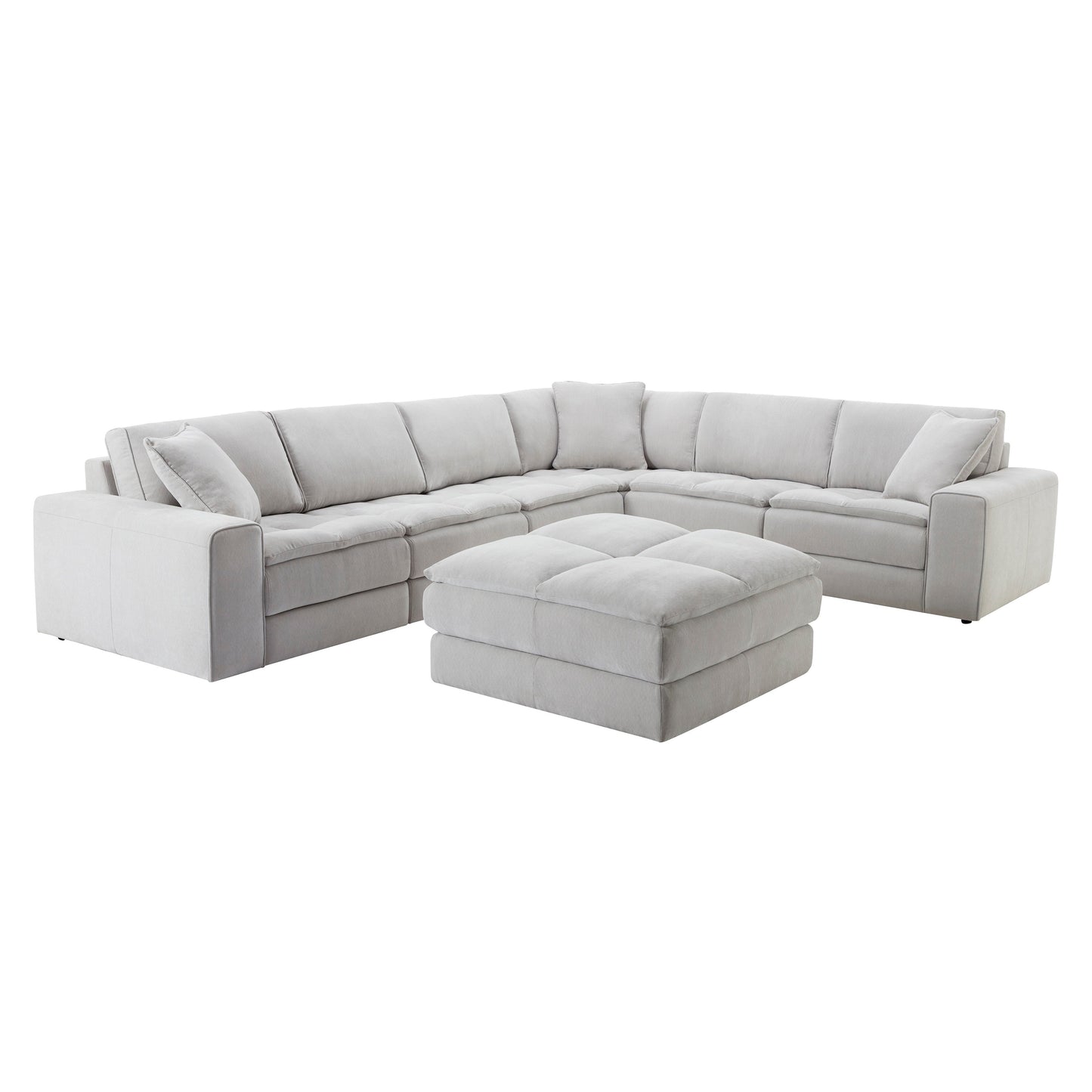 Breton Contemporary Fabric Tufted Modular Sectional Sofa with Ottoman, Oyster