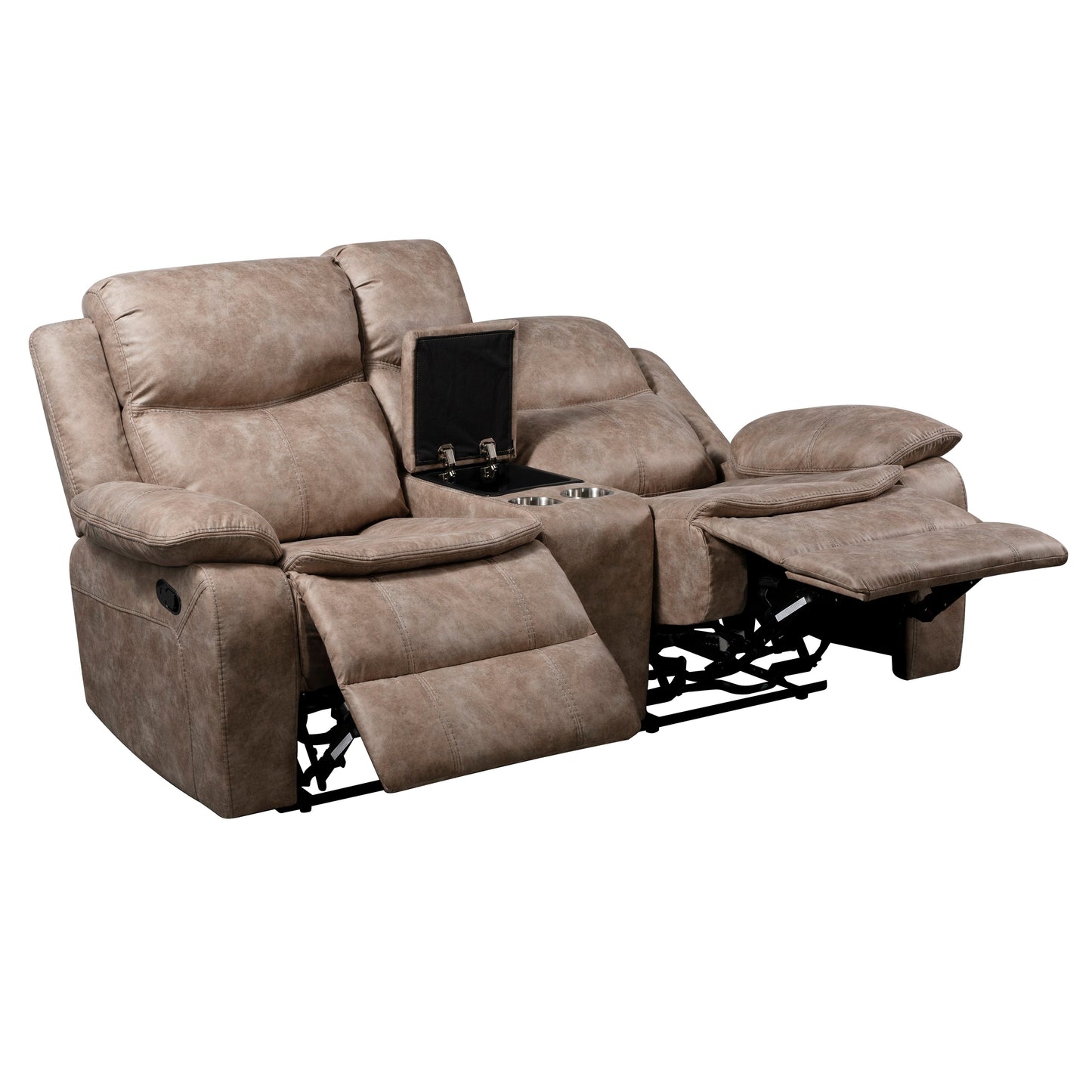 Ensley Faux Leather Reclining Storage Loveseat in Sand Finish