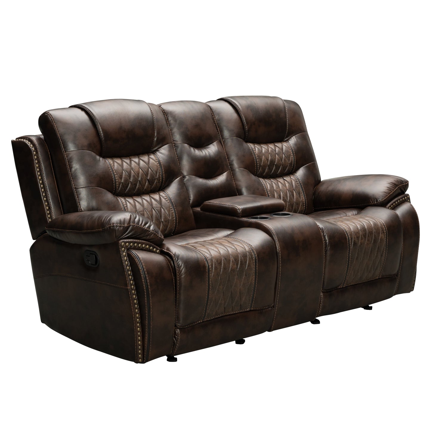 Kovel Faux Leather Reclining Sofa with USB Port, Brown