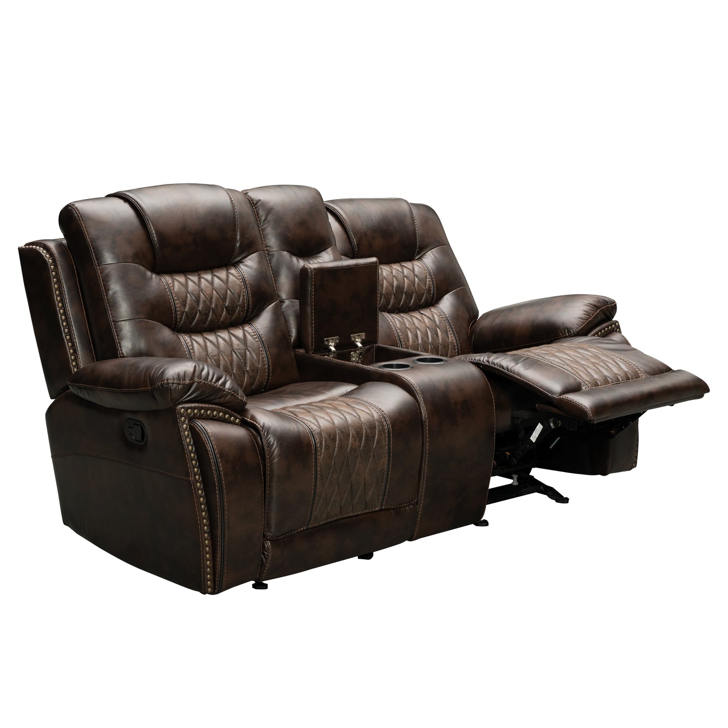 Kovel Faux Leather Reclining Sofa with USB Port, Brown