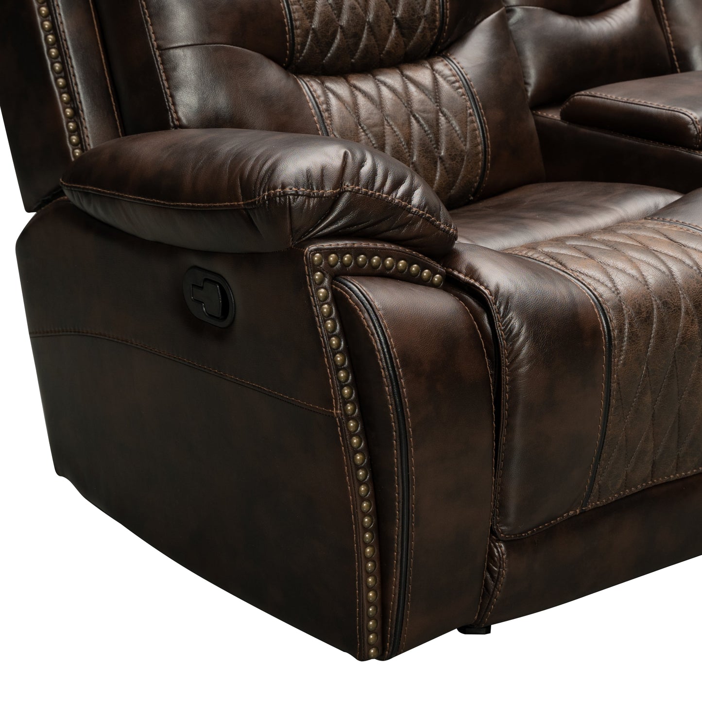 Kovel Faux Leather Reclining Sofa with USB Port, Brown