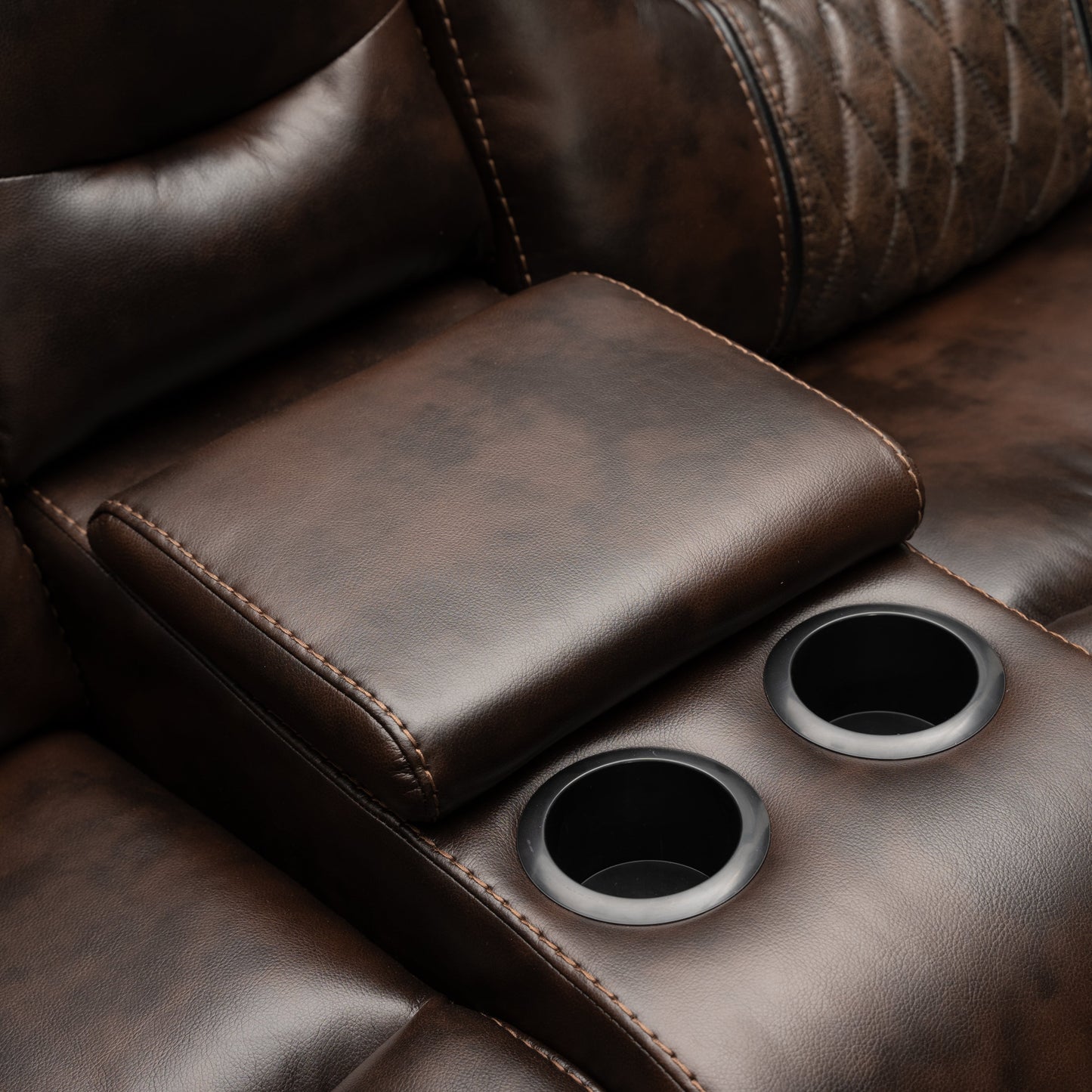 Kovel Faux Leather Reclining Sofa with USB Port, Brown