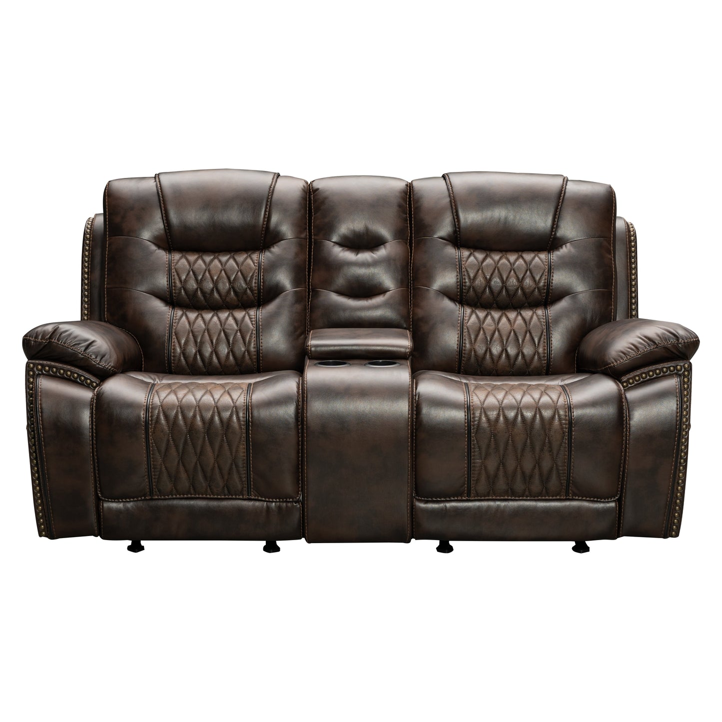 Kovel Faux Leather Reclining Sofa with USB Port, Brown