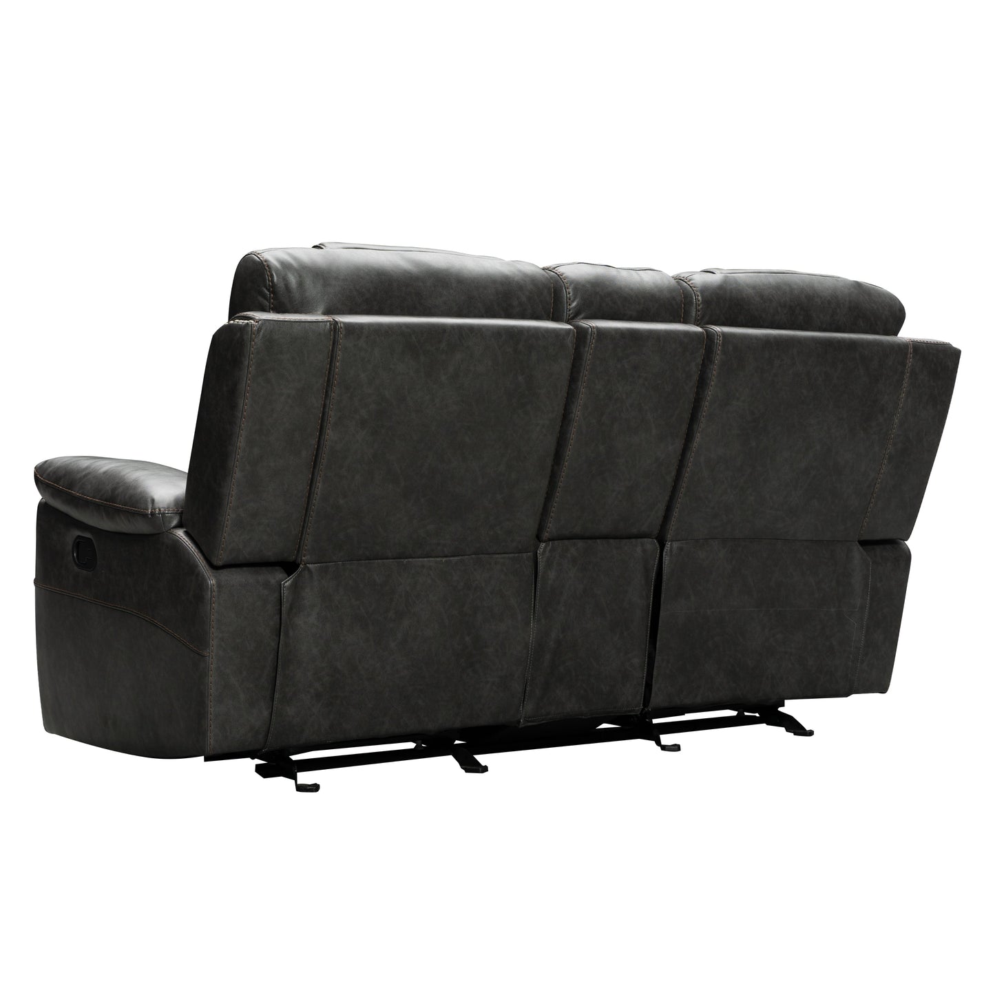 Kovel Faux Leather Reclining Loveseat with USB Port and Storage Console in Outlaw Steel