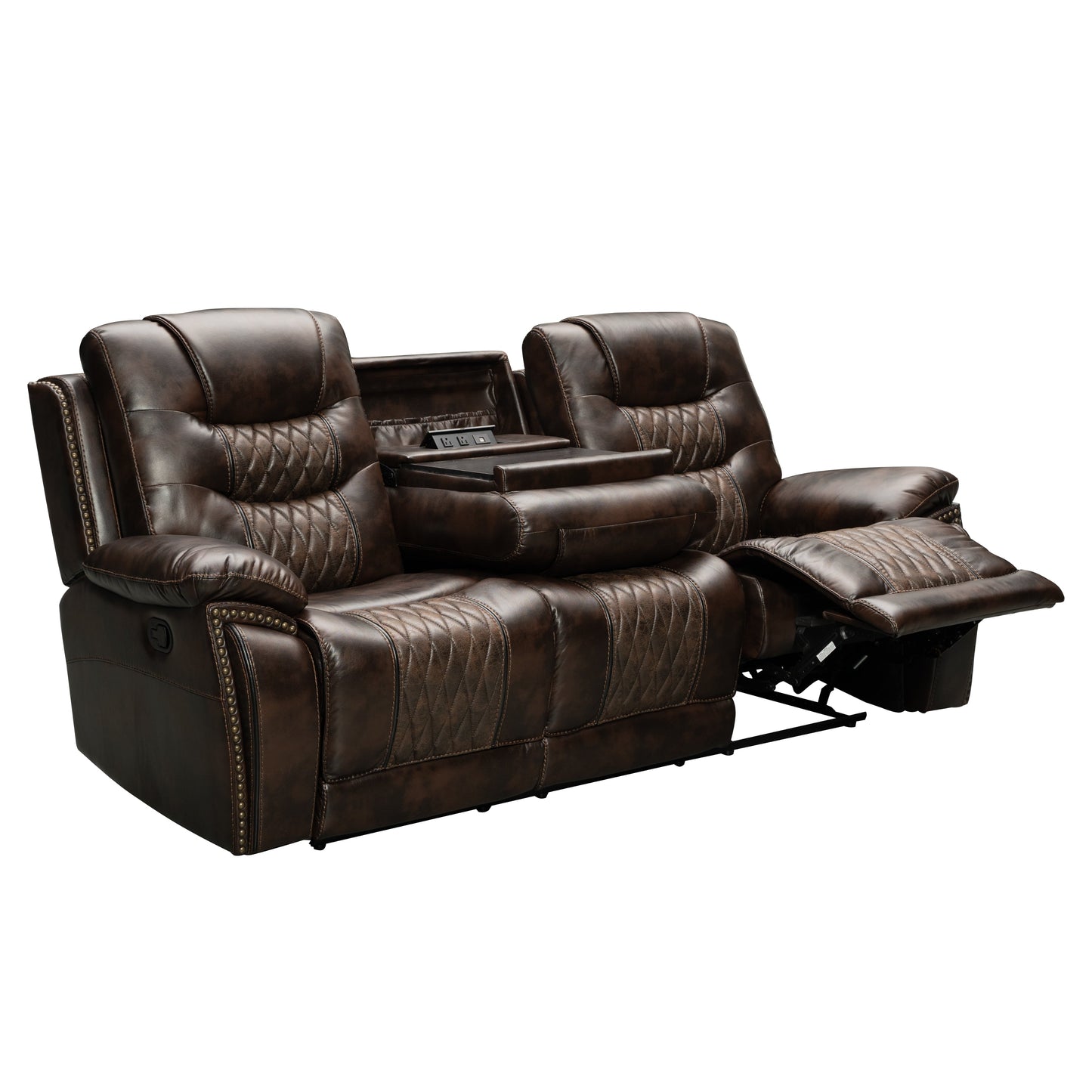 Kovel Faux Leather Reclining Loveseat with USB Port and Storage Console, Brown