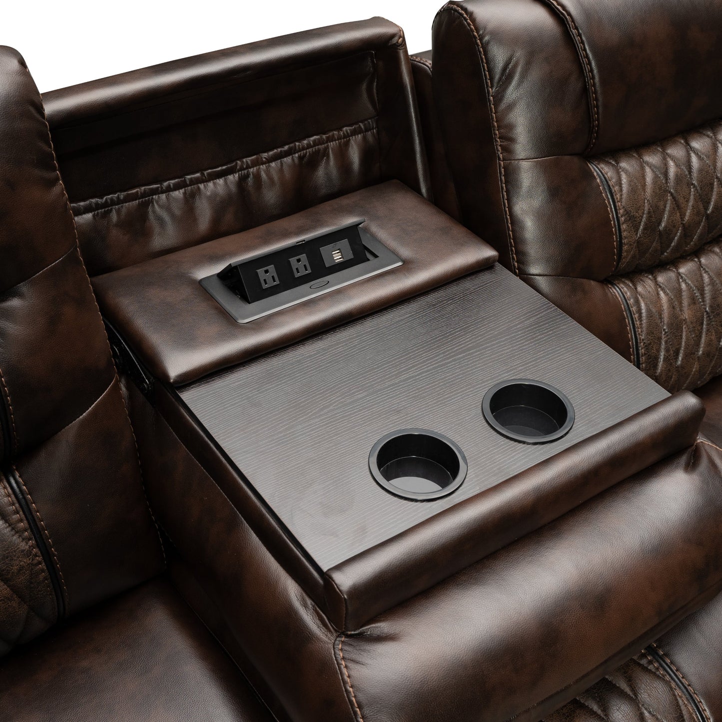 Kovel Faux Leather Reclining Loveseat with USB Port and Storage Console, Brown