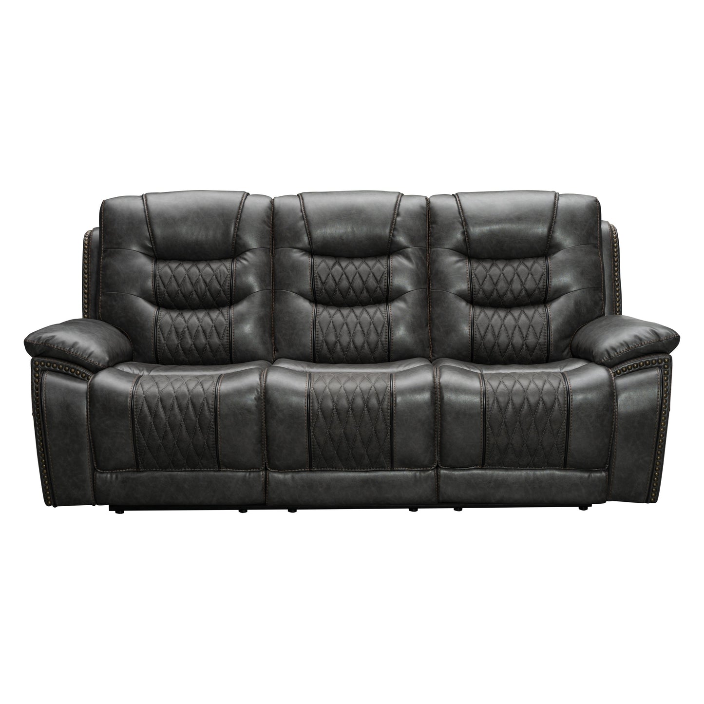 Kovel Faux Leather Reclining Sofa with USB Port in Outlaw Steel