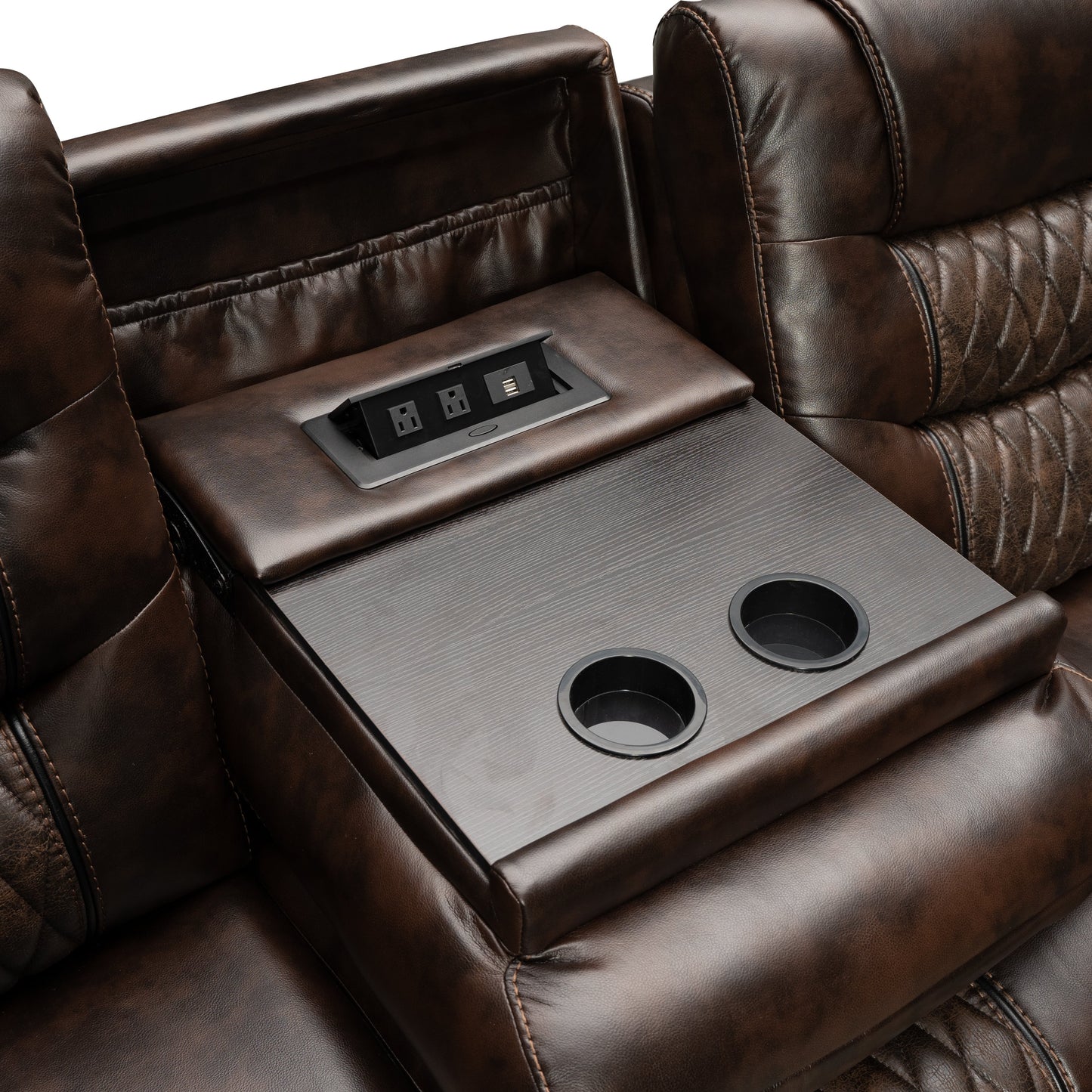 Kovel Faux Leather Reclining Living Room Collection with USB Port, Brown