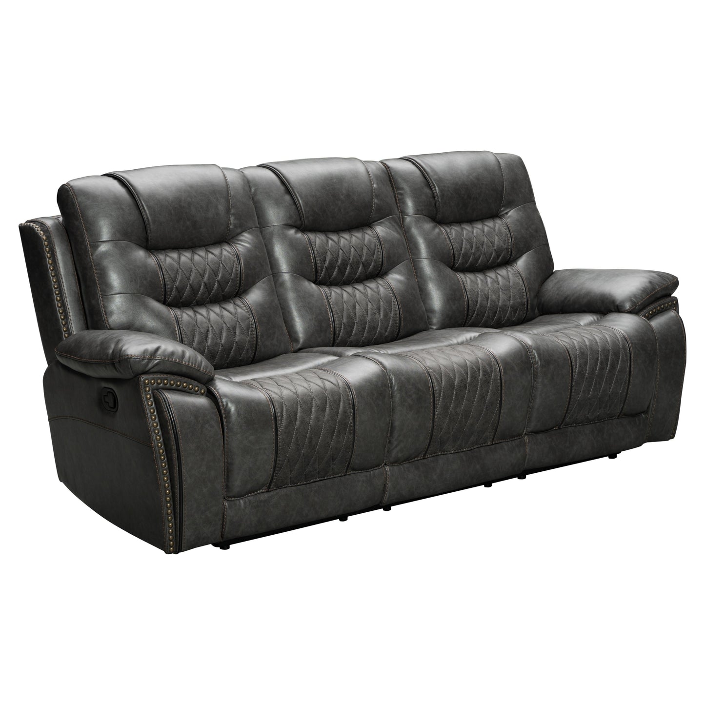 Kovel Faux Leather Reclining Sofa with USB Port in Outlaw Steel