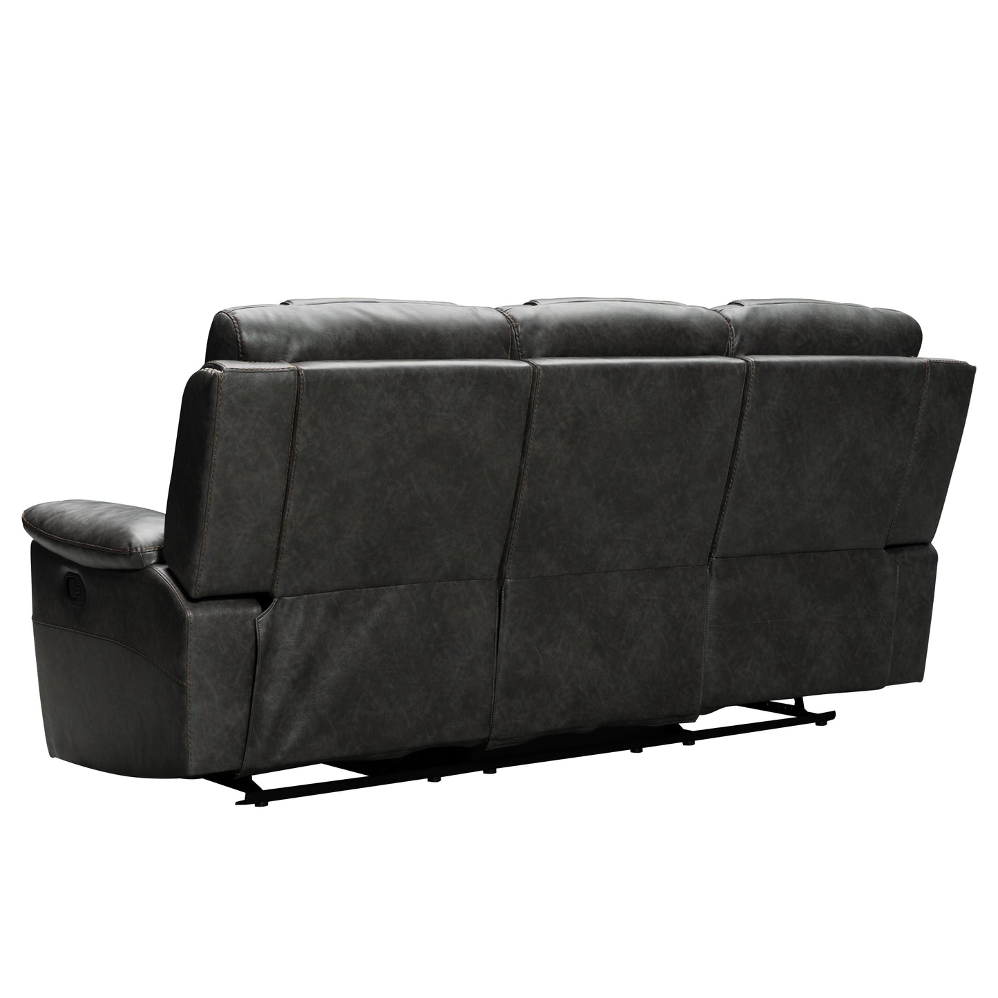 Kovel Faux Leather Reclining Sofa with USB Port in Outlaw Steel