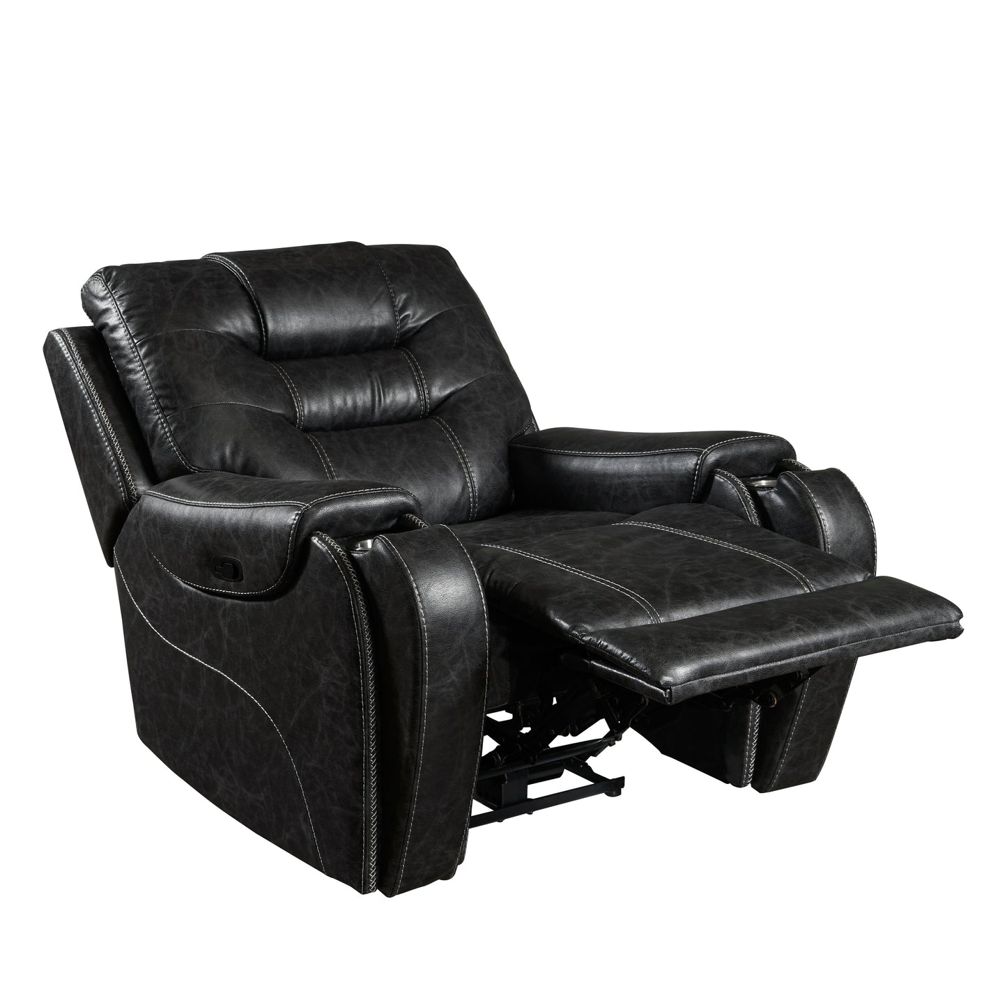 Rowena Contemporary Faux Leather Recliner with Cup Holder, Smoke