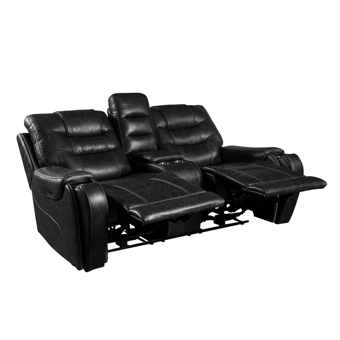 Rowena Contemporary Faux Leather Reclining Loveseat with Console, Smoke