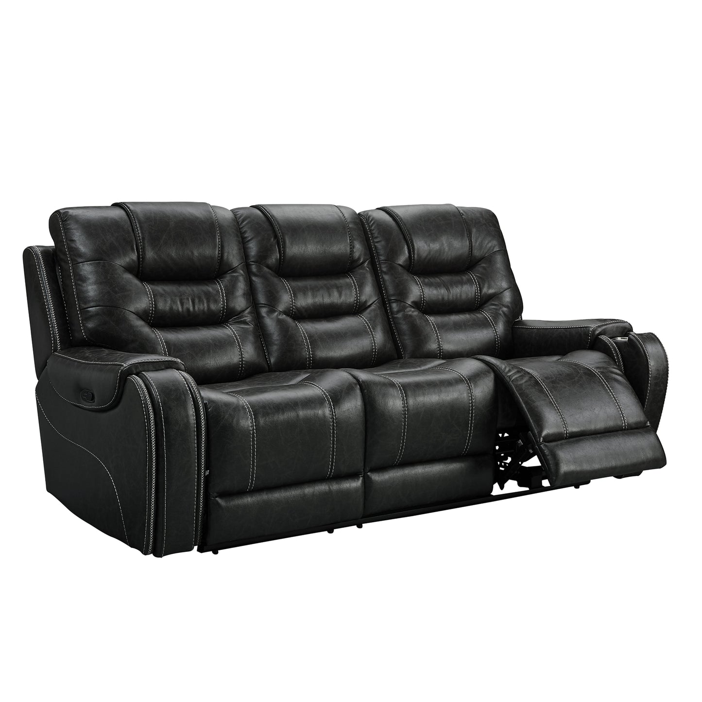 Rowena Contemporary Faux Leather Reclining Sofa with Cup Holder, Smoke