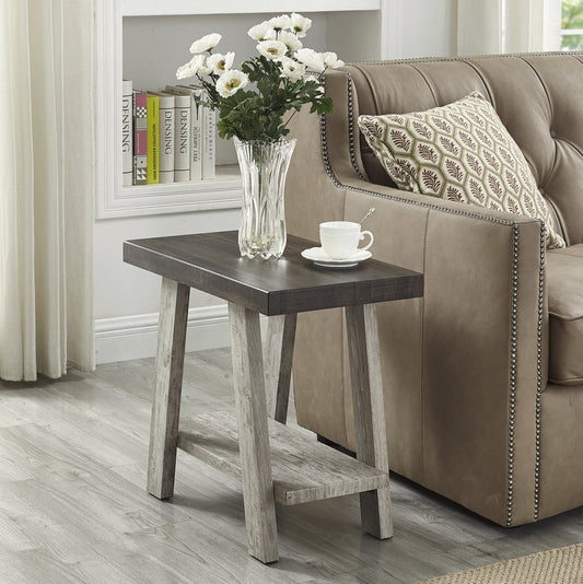 Roundhill Furniture Athens Contemporary Two-Tone Wood Shelf Side Table in Weathered Walnut and Gray