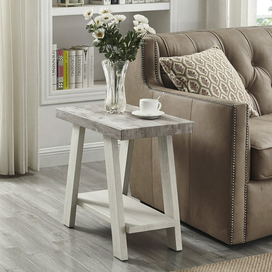 Roundhill Furniture Athens Contemporary Two-Tone Wood Shelf Side Table in Weathered Gray and Beige