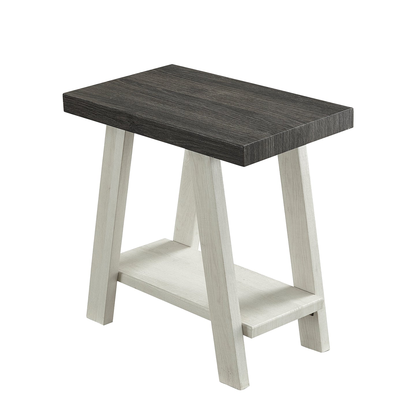 Roundhill Furniture Athens Contemporary Two-Tone Wood Shelf Side Table in Weathered Charcoal and Beige