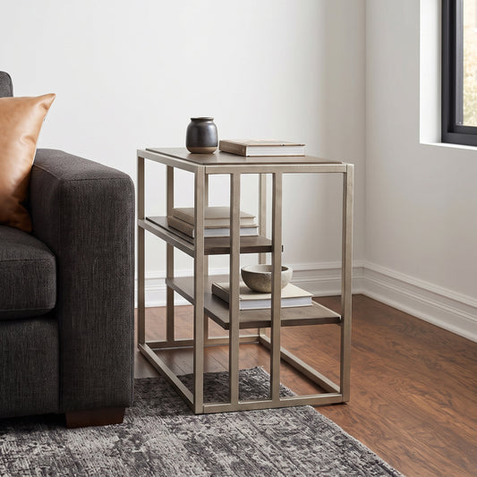 Roundhill Furniture Padena Metal Frame Wood Living Room Chairside Table with Shelf