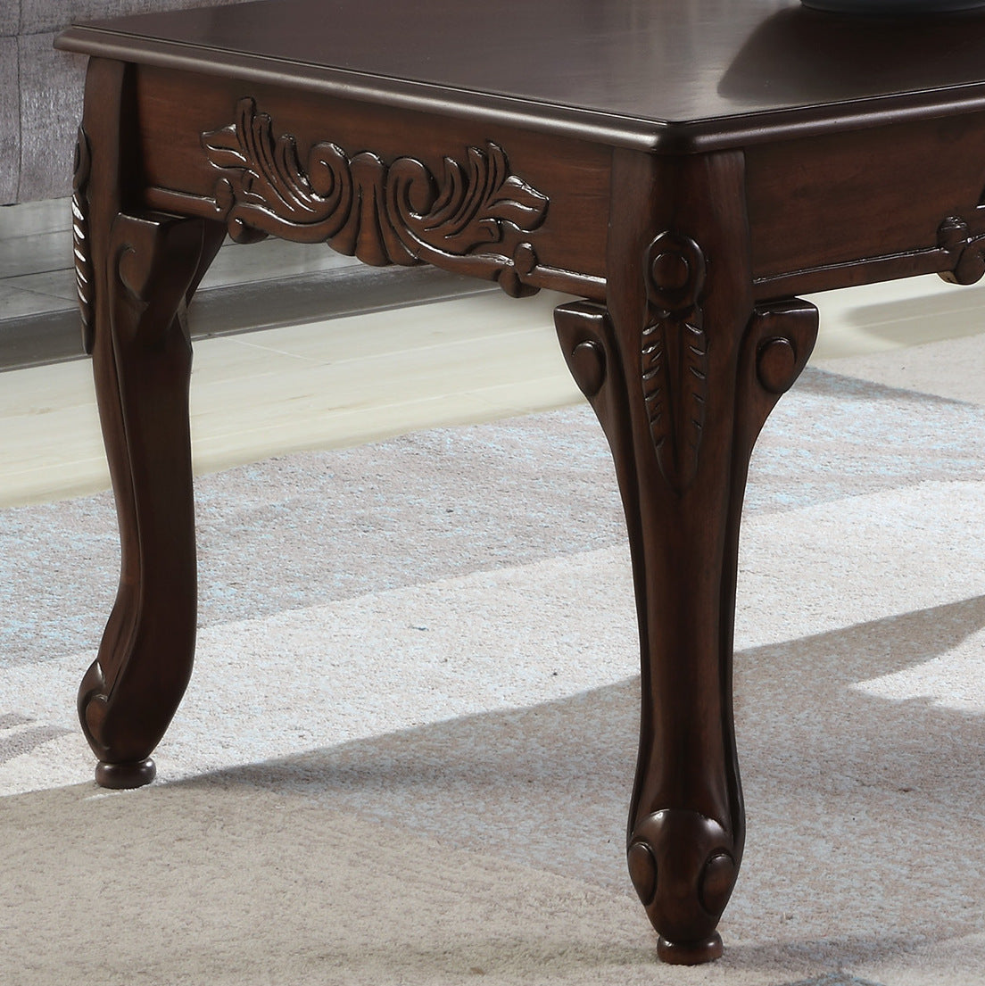 Roundhill Furniture Traditional Ornate Detailing Wood Coffee Table, Dark Cherry Finish