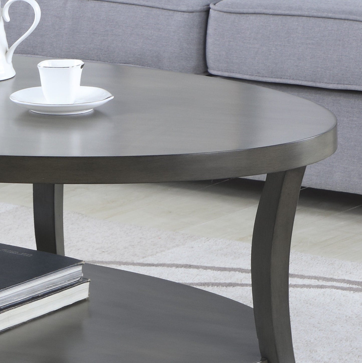 Roundhill Furniture Perth Contemporary Oval Coffee Table with Shelf, Gray