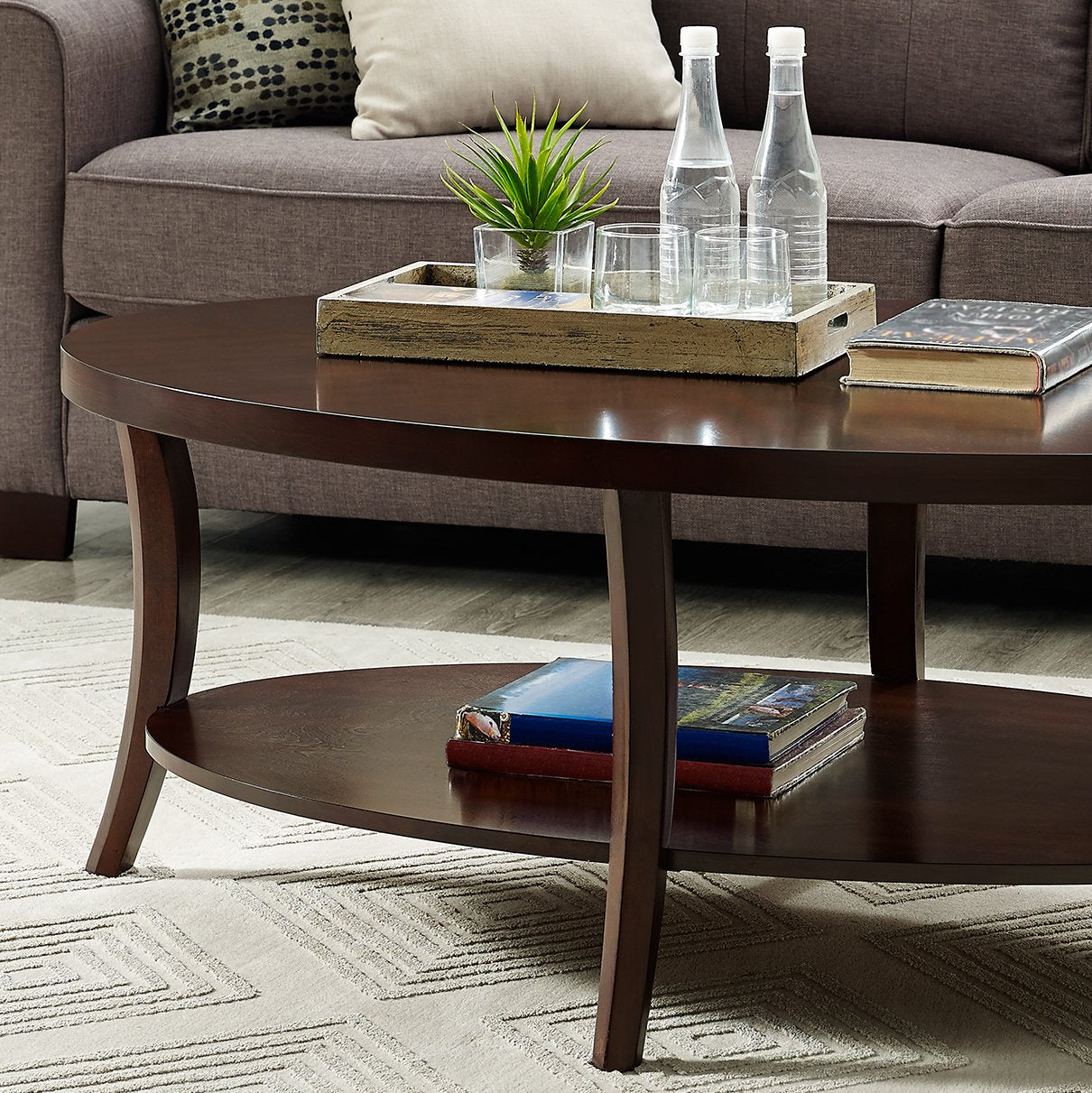 Roundhill Furniture Perth Contemporary Oval Coffee Table with Shelf