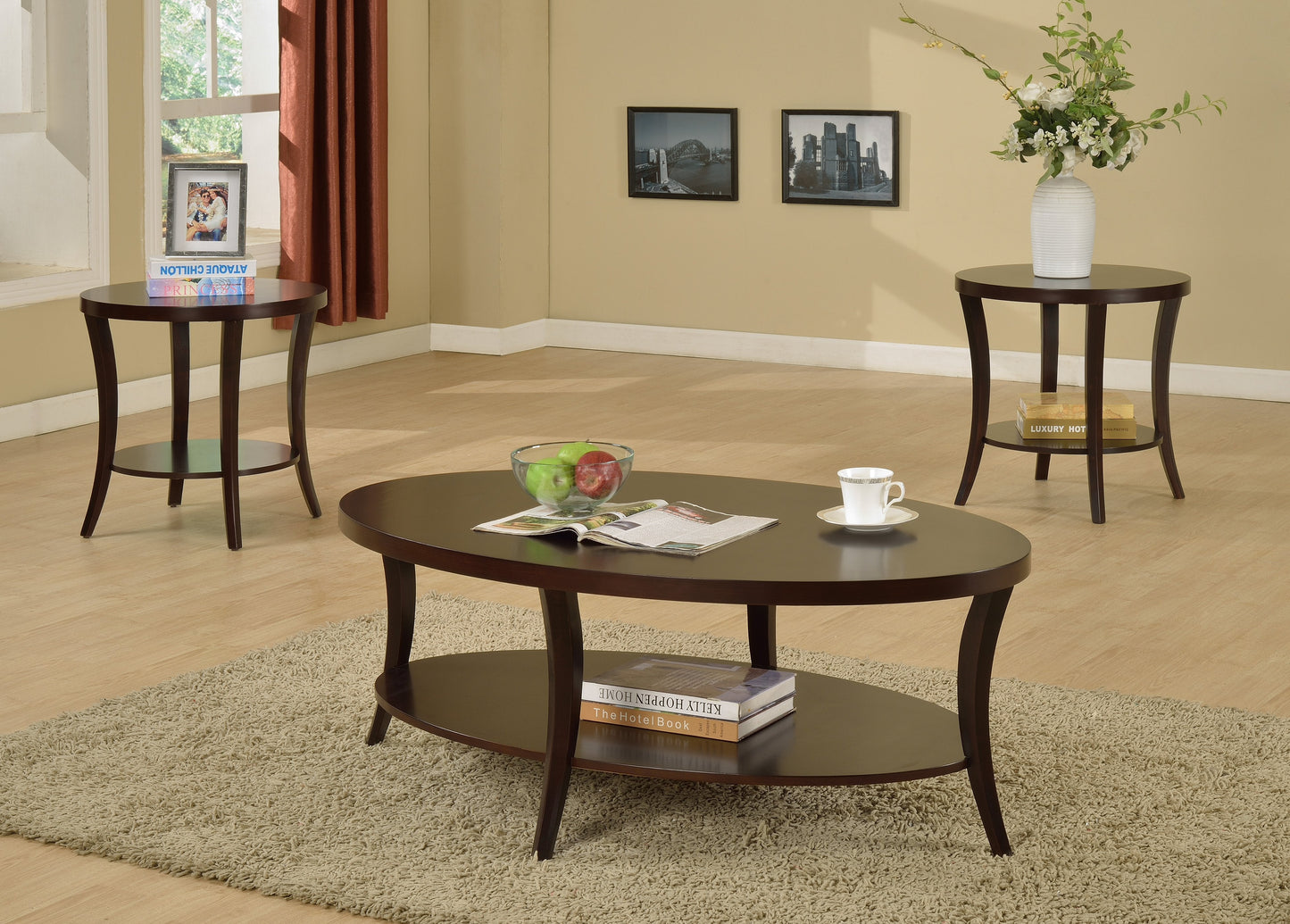 Roundhill Furniture Perth Contemporary Oval Coffee Table with Shelf