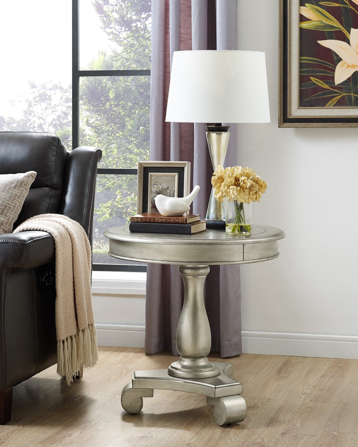 Roundhill Furniture Rene Round Wood Pedestal Side Table