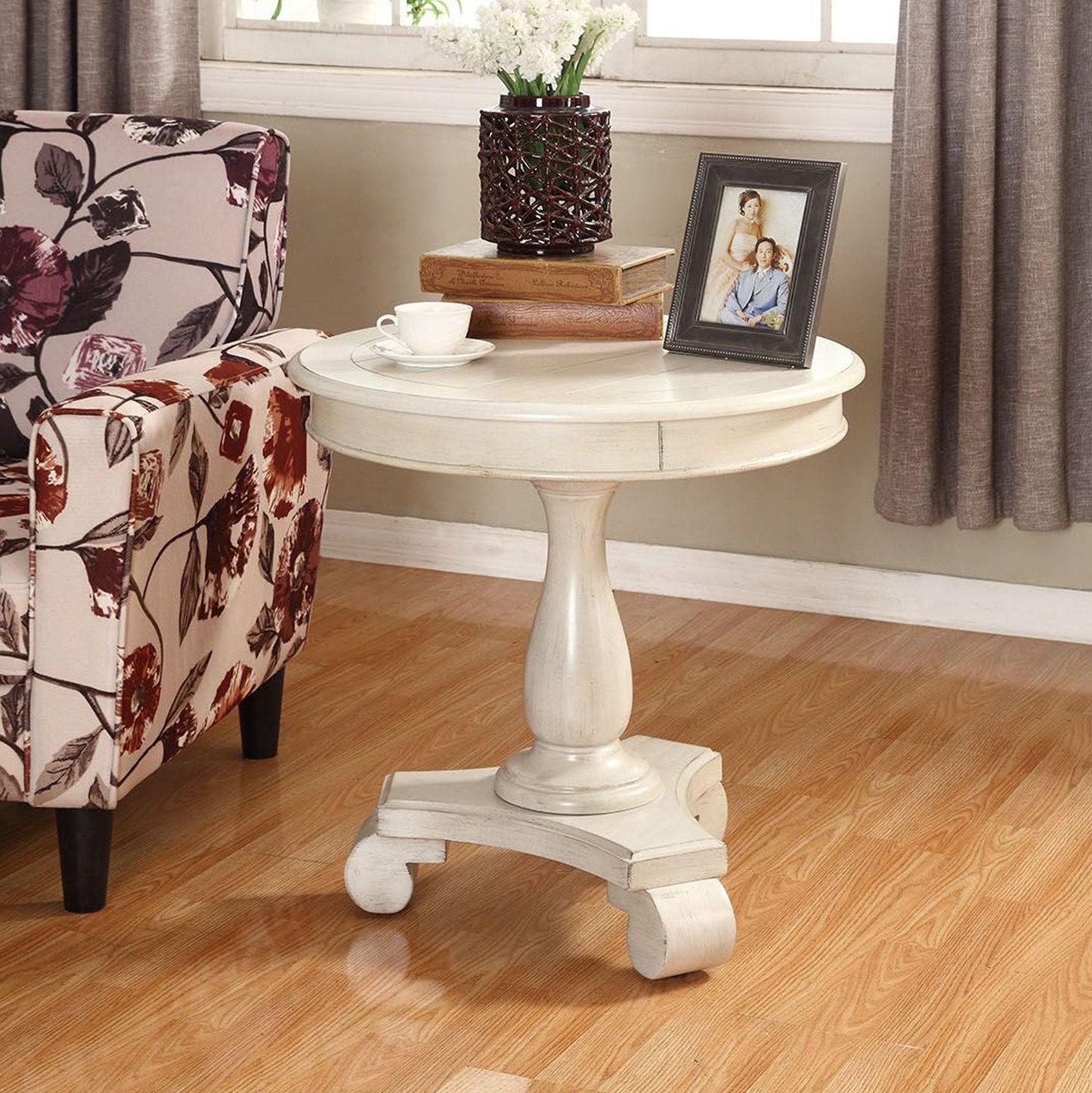 Roundhill Furniture Rene Round Wood Pedestal Side Table