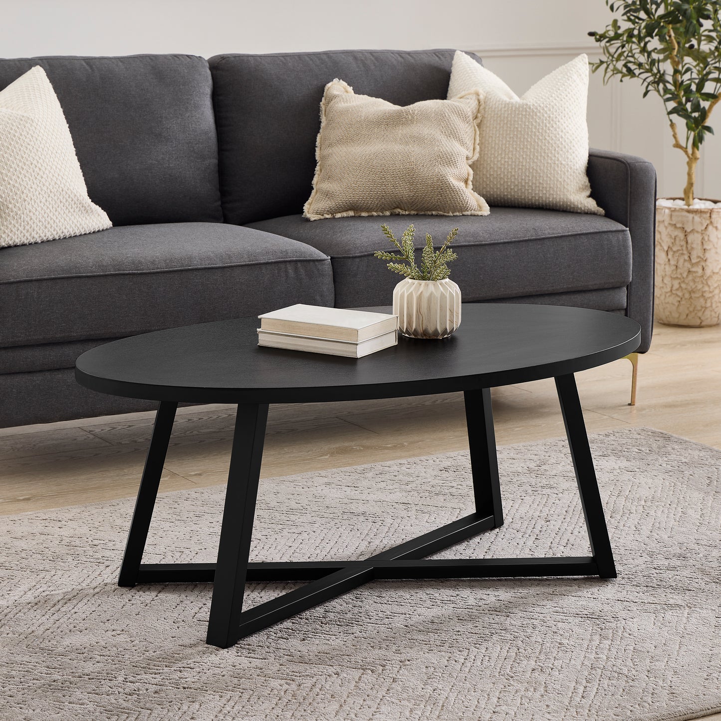 Roundhill Furniture Modern Harmony Wood Oval Coffee Table