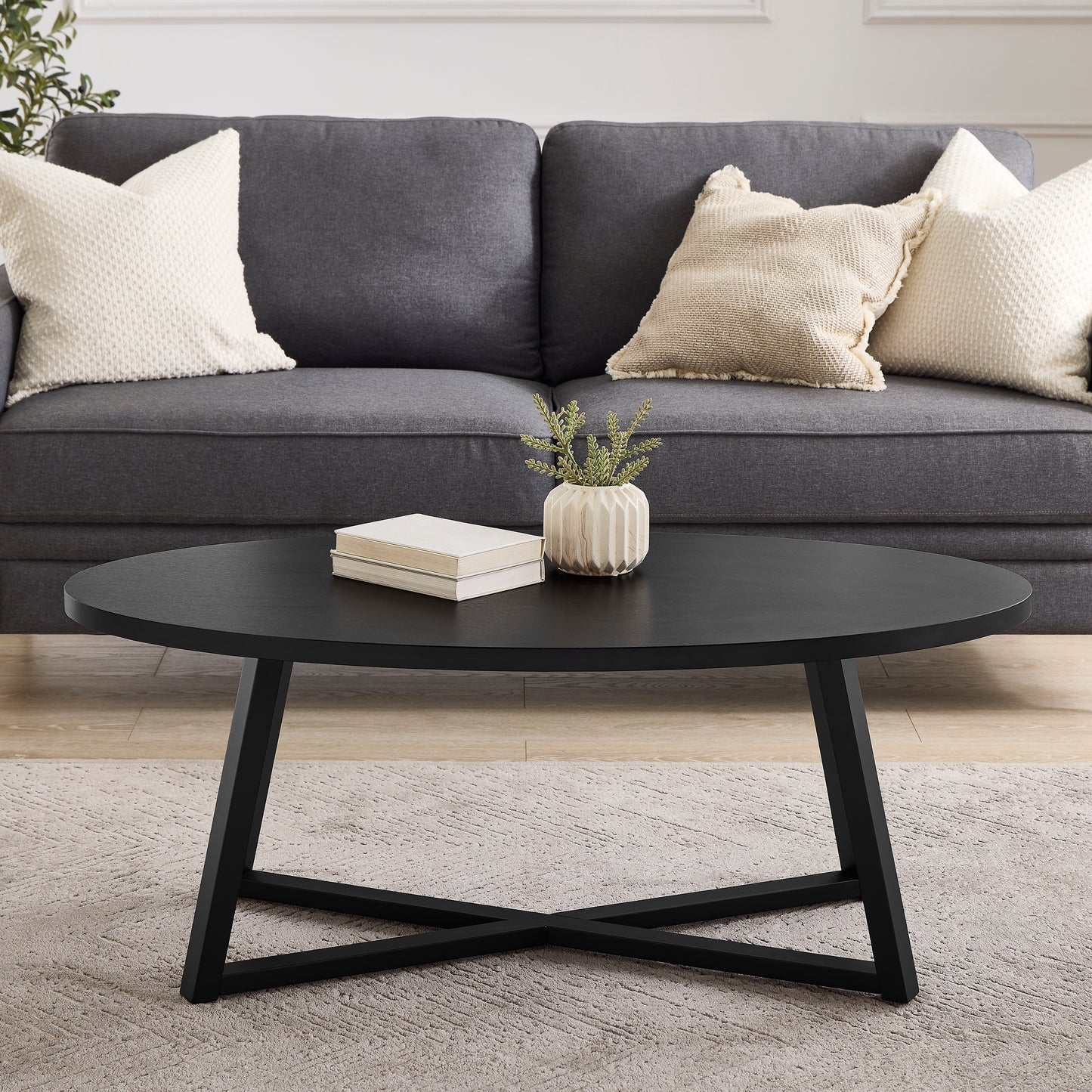 Roundhill Furniture Modern Harmony Wood Oval Coffee Table