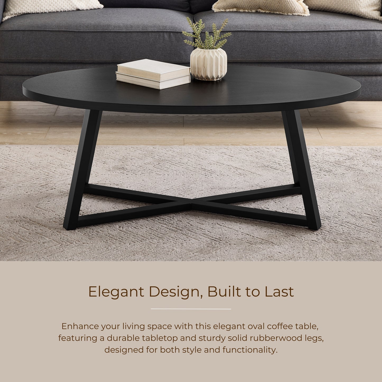 Roundhill Furniture Modern Harmony Wood Oval Coffee Table