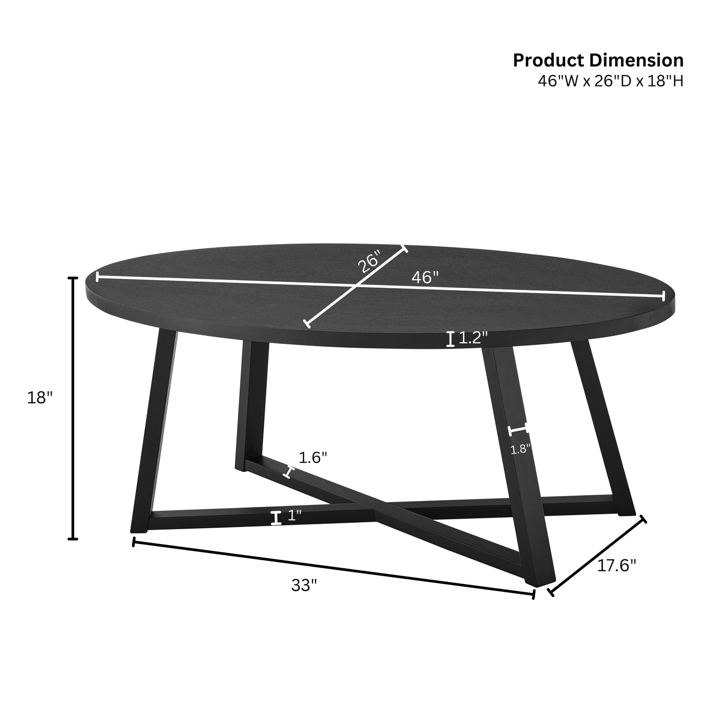 Roundhill Furniture Modern Harmony Wood Oval Coffee Table