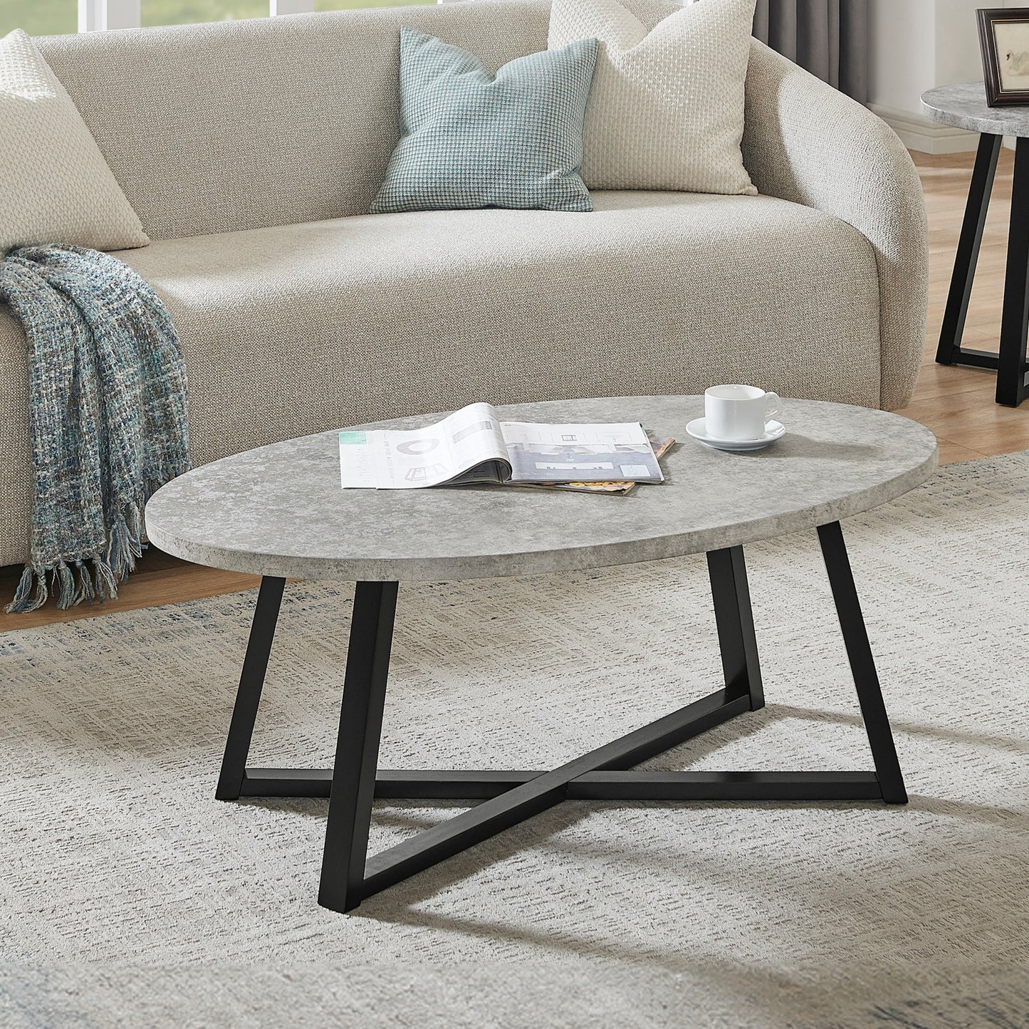 Roundhill Furniture Modern Harmony Wood Oval Coffee Table