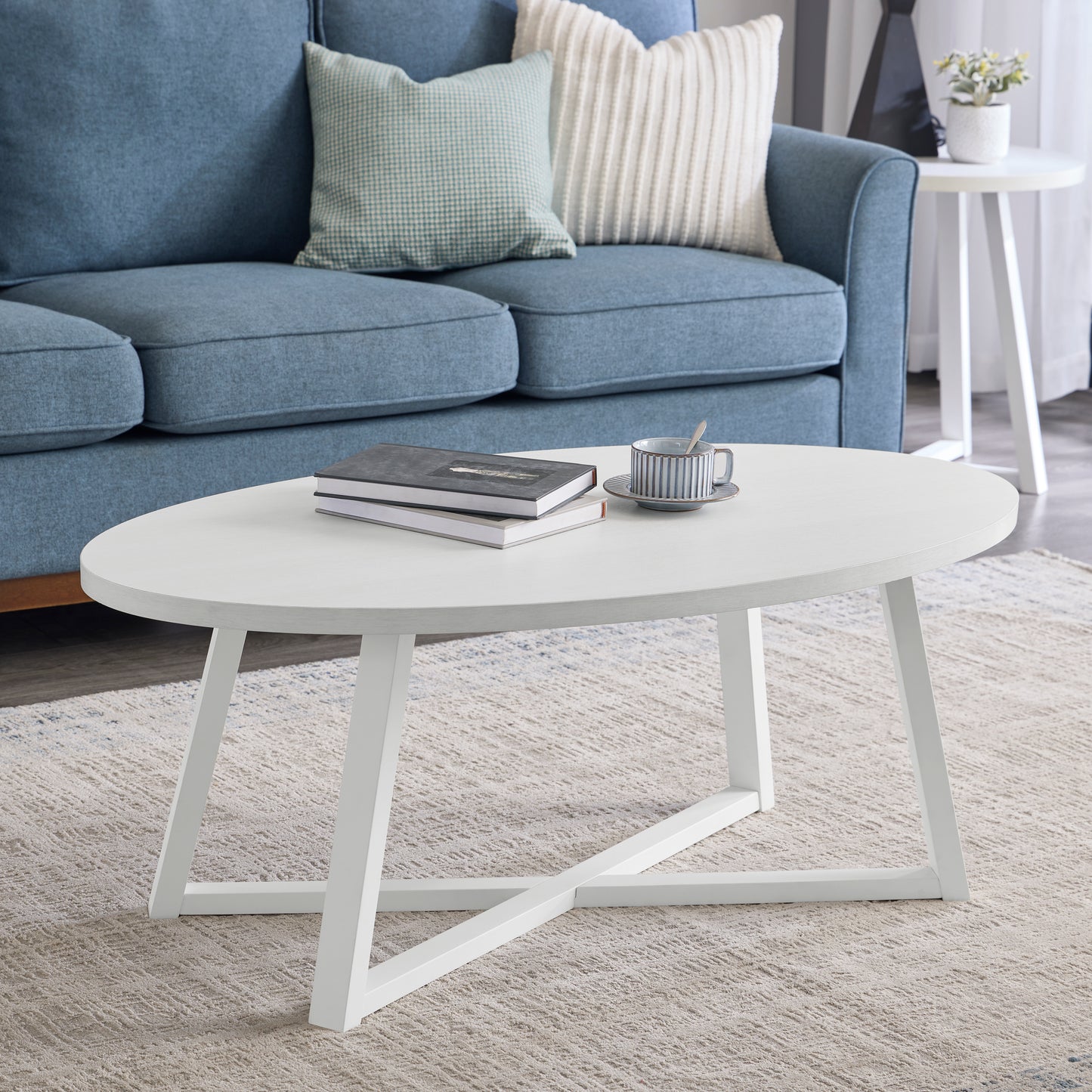 Roundhill Furniture Modern Harmony Wood Oval Coffee Table