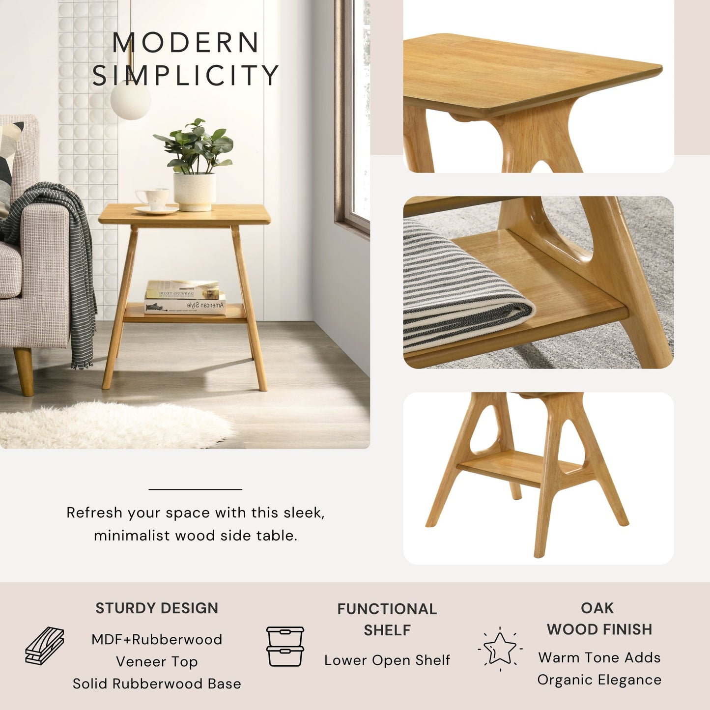 Roundhill Furniture Arona 3-Piece Coffee Table Set, Coffee Table and Two End Tables