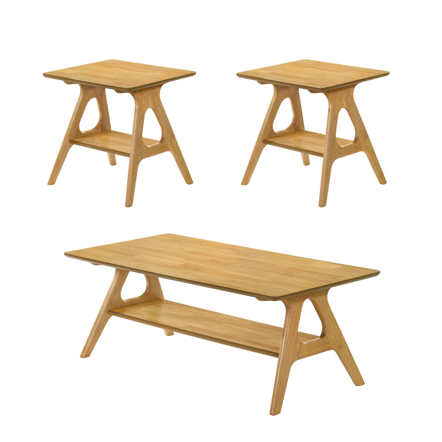Roundhill Furniture Arona 3-Piece Coffee Table Set, Coffee Table and Two End Tables