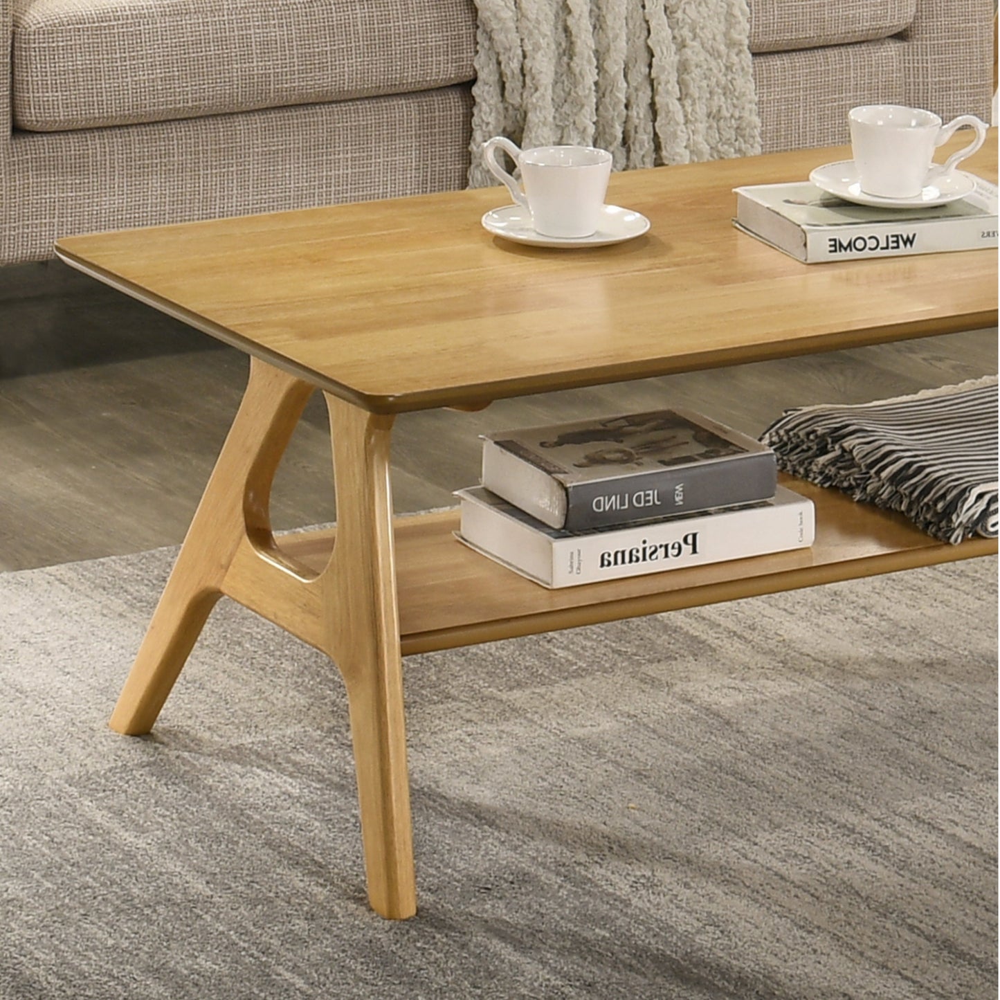 Roundhill Furniture Arona Mid-Century Modern Wood Shelf Coffee Table
