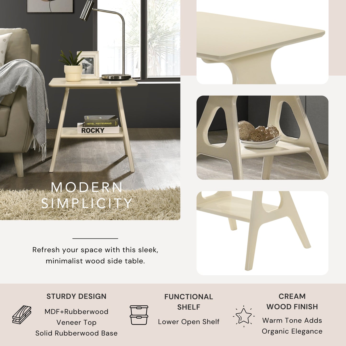 Roundhill Furniture Arona 3-Piece Coffee Table Set, Coffee Table and Two End Tables