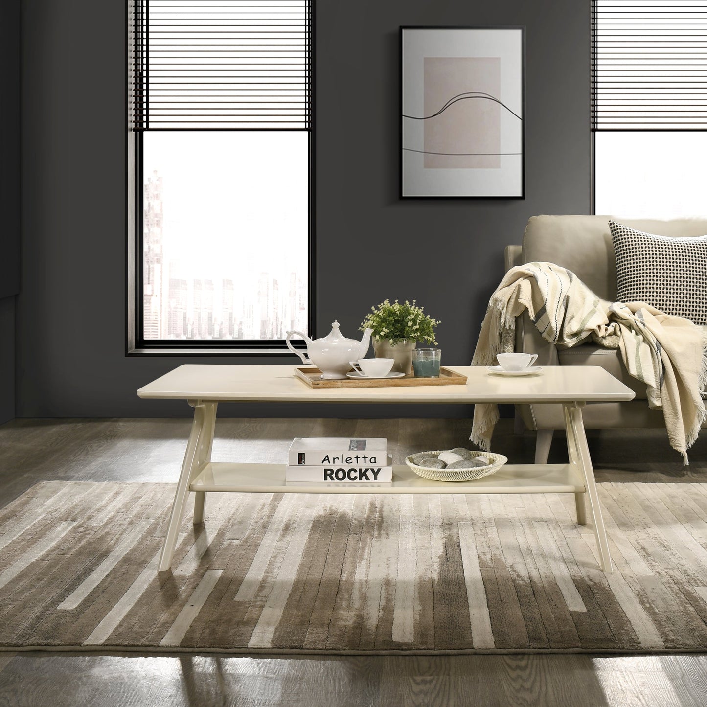 Roundhill Furniture Arona 3-Piece Coffee Table Set, Coffee Table and Two End Tables