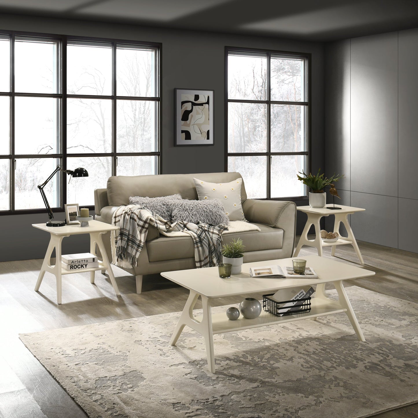 Roundhill Furniture Arona 3-Piece Coffee Table Set, Coffee Table and Two End Tables