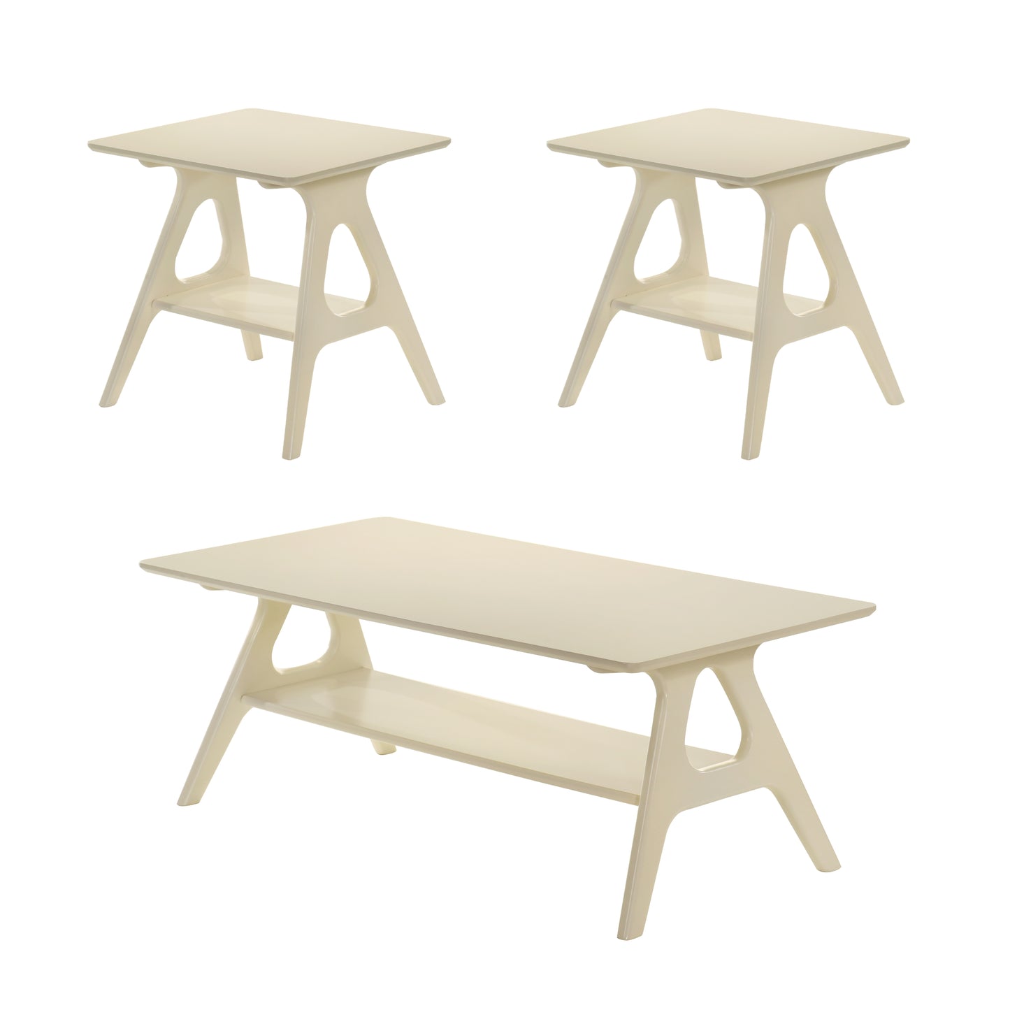 Roundhill Furniture Arona 3-Piece Coffee Table Set, Coffee Table and Two End Tables