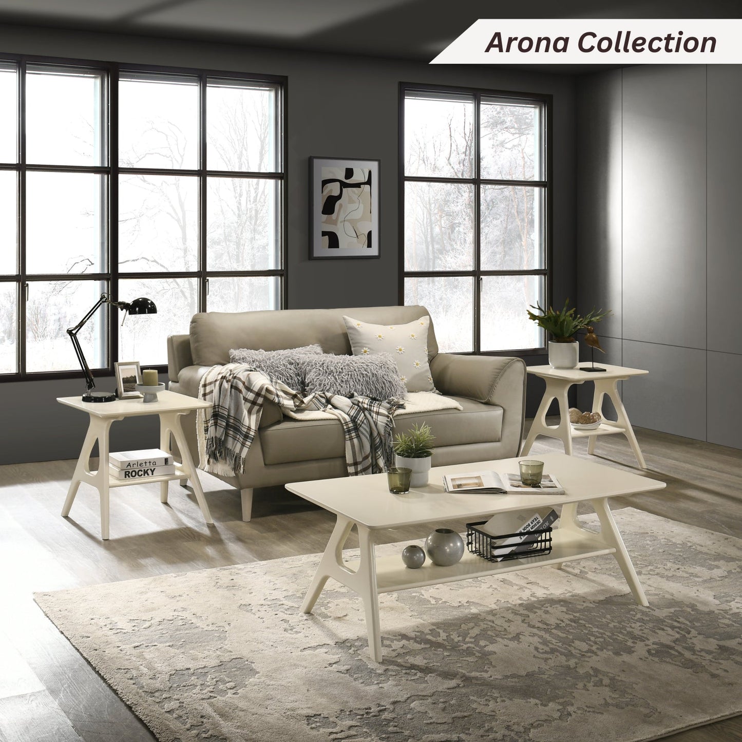 Roundhill Furniture Arona Mid-Century Modern Wood Shelf Coffee Table