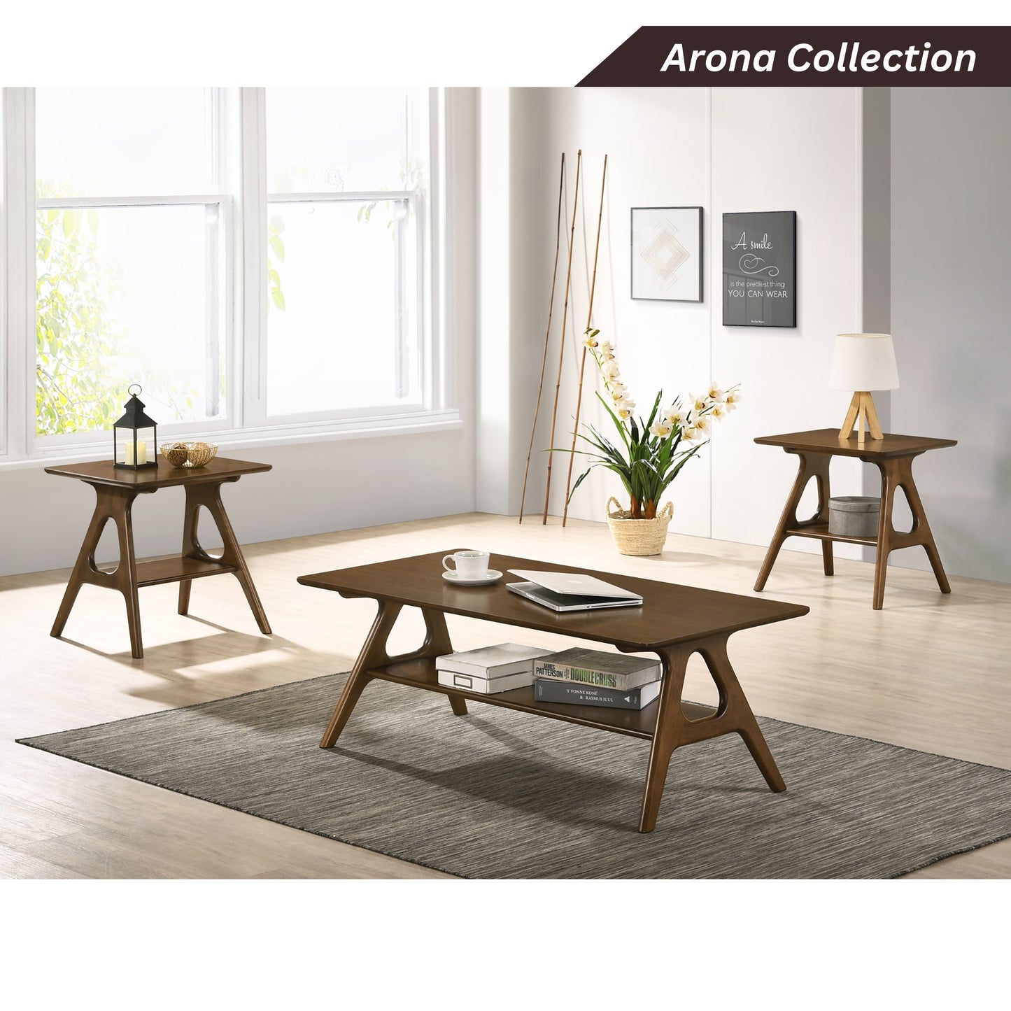 Roundhill Furniture Arona Mid-Century Modern Wood Shelf Coffee Table