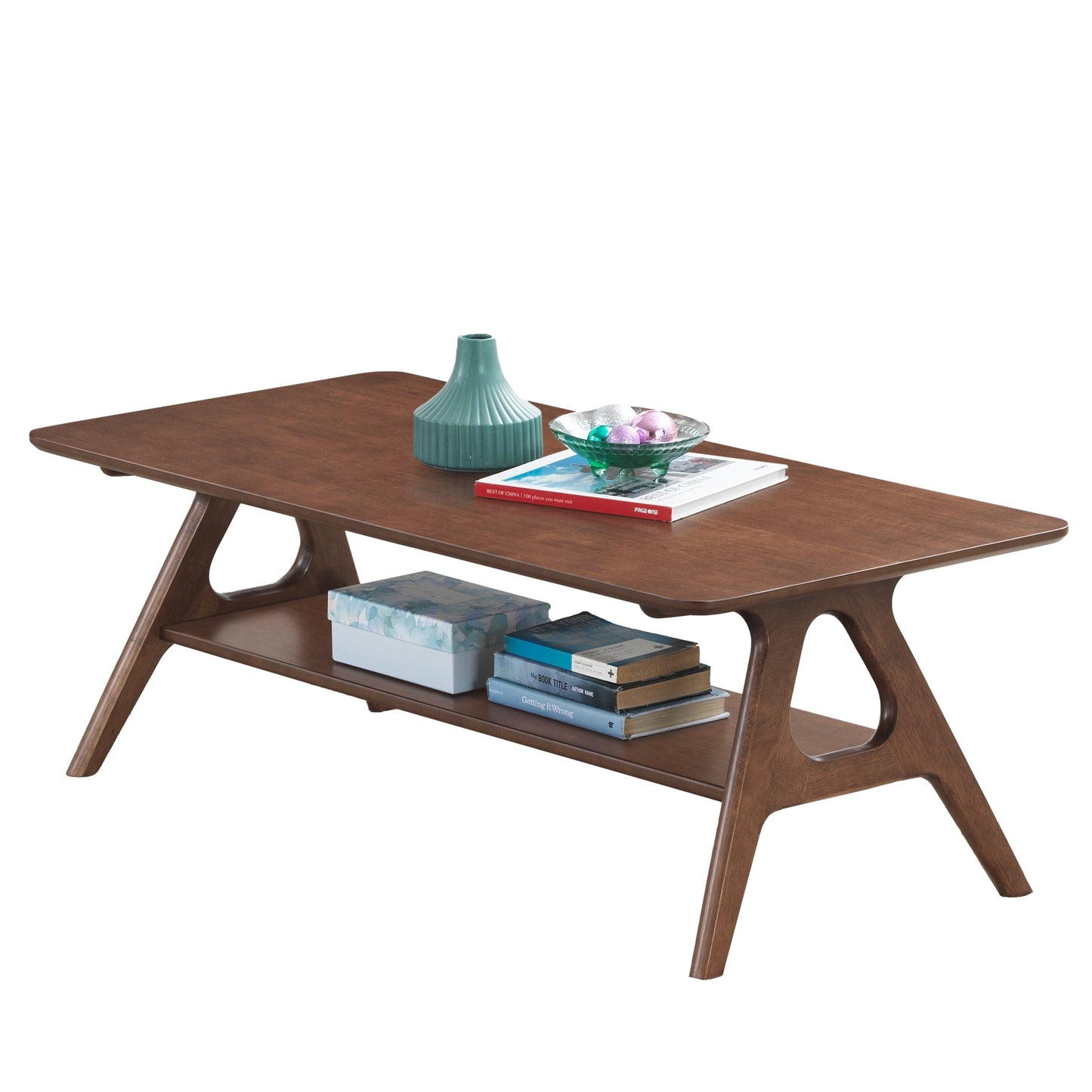Roundhill Furniture Arona Mid-Century Modern Wood Shelf Coffee Table