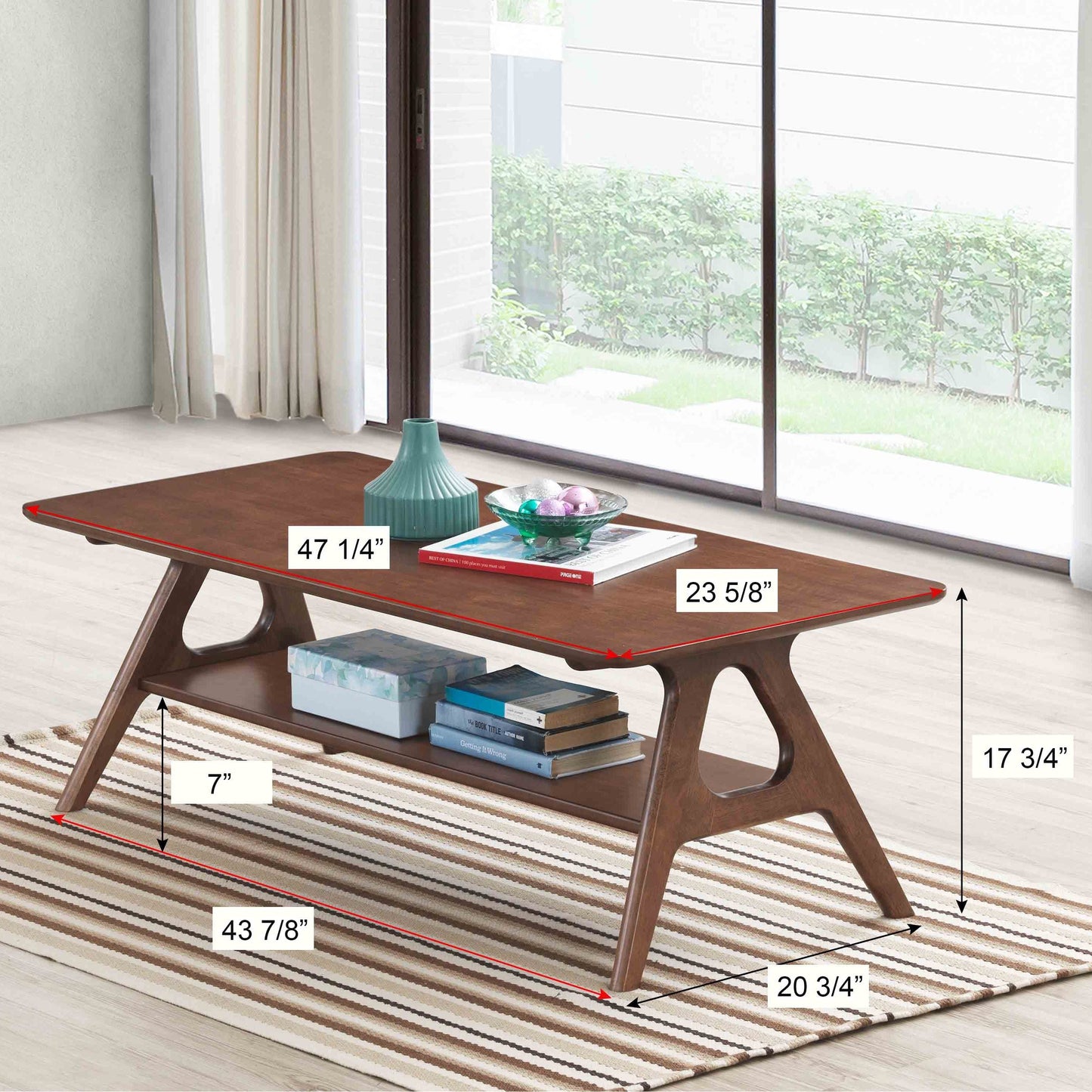 Roundhill Furniture Arona Mid-Century Modern Wood Shelf Coffee Table