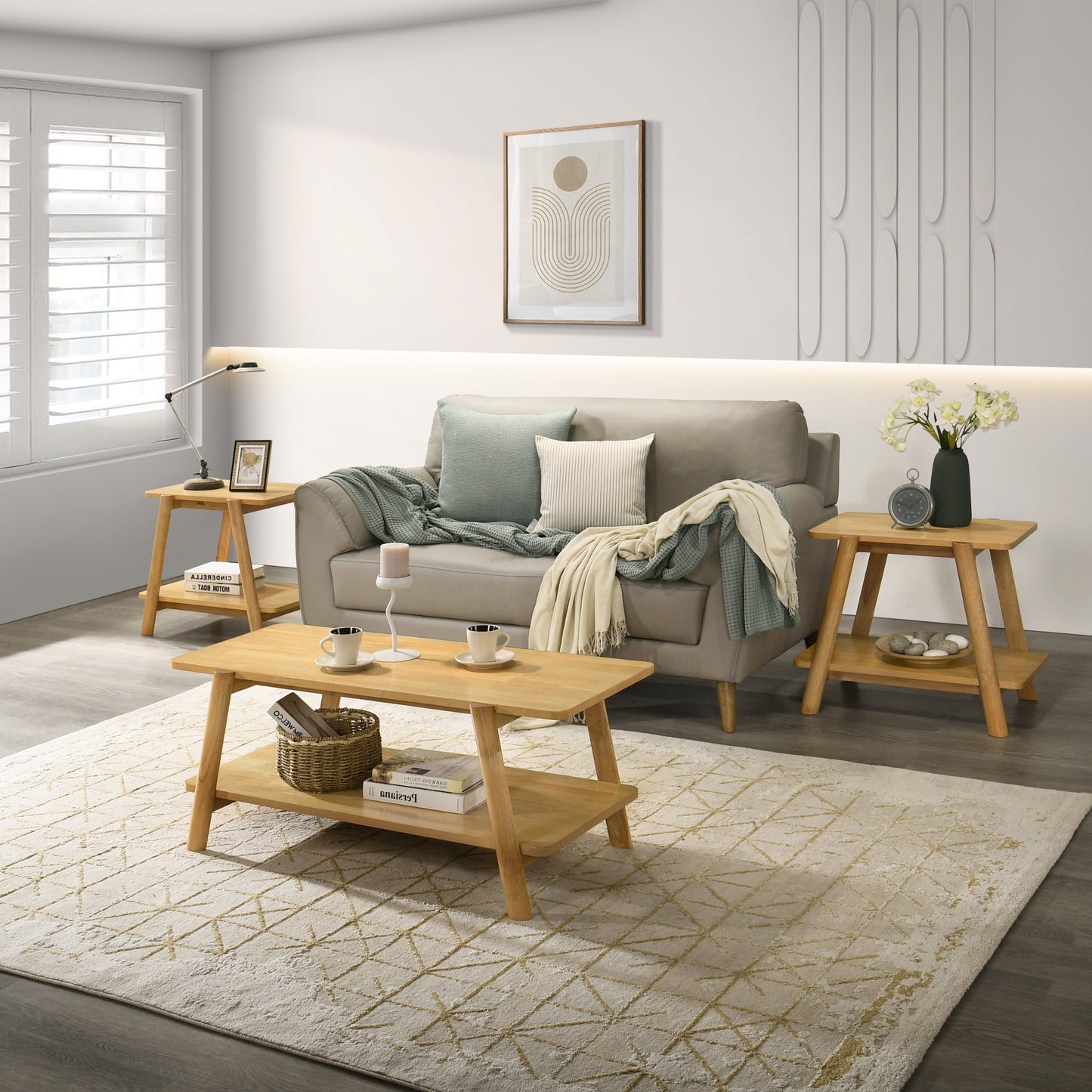 Roundhill Furniture Metz 3-Piece Coffee Table Set, Coffee Table and Two End Tables