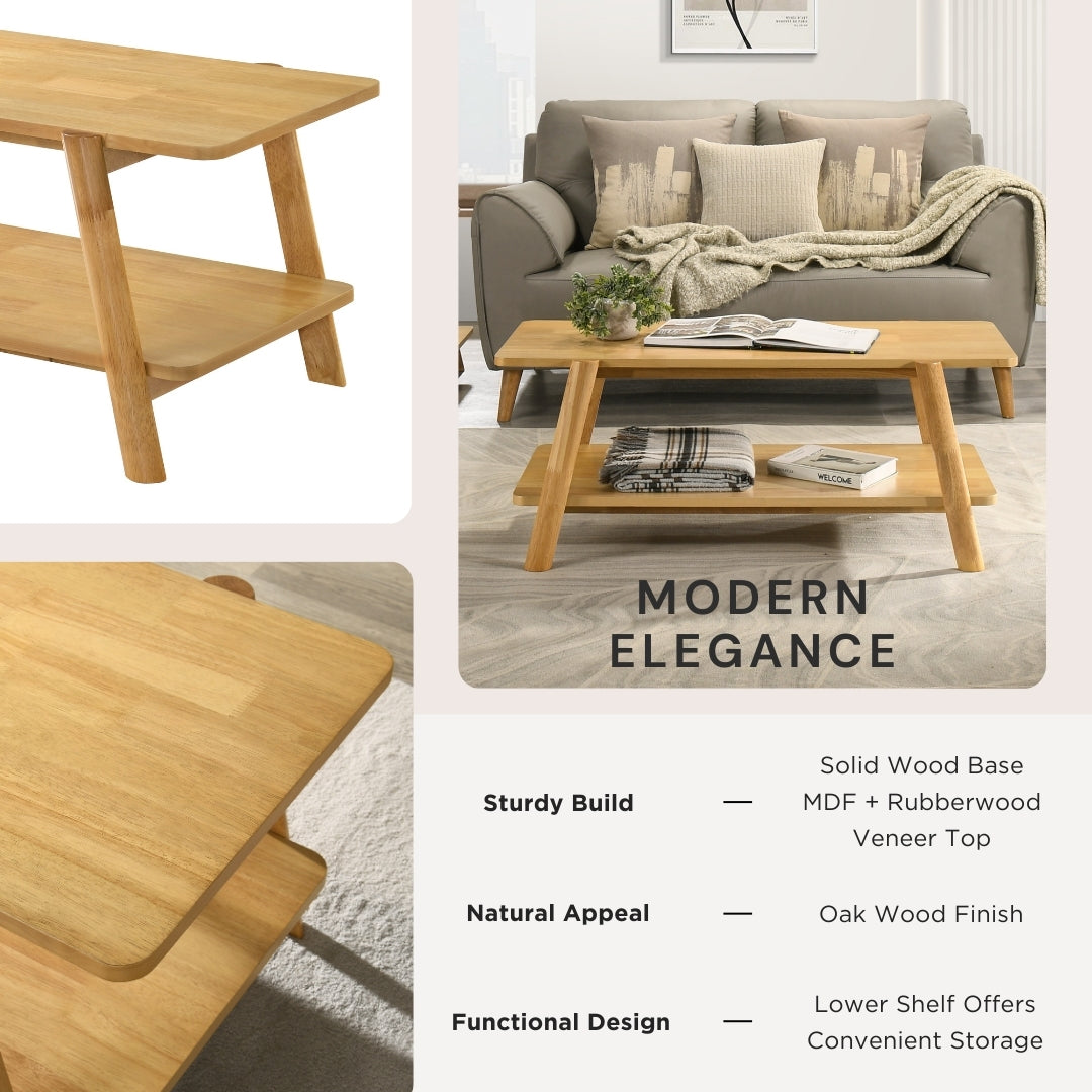 Roundhill Furniture Metz 3-Piece Coffee Table Set, Coffee Table and Two End Tables