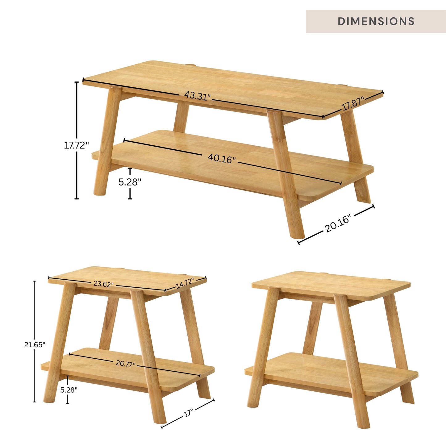 Roundhill Furniture Metz 3-Piece Coffee Table Set, Coffee Table and Two End Tables