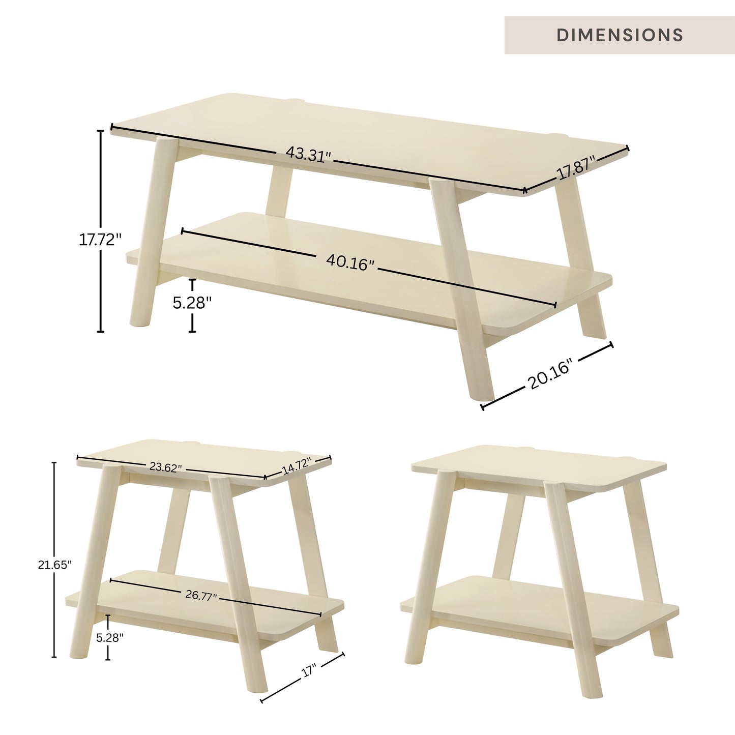 Roundhill Furniture Metz 3-Piece Coffee Table Set, Coffee Table and Two End Tables