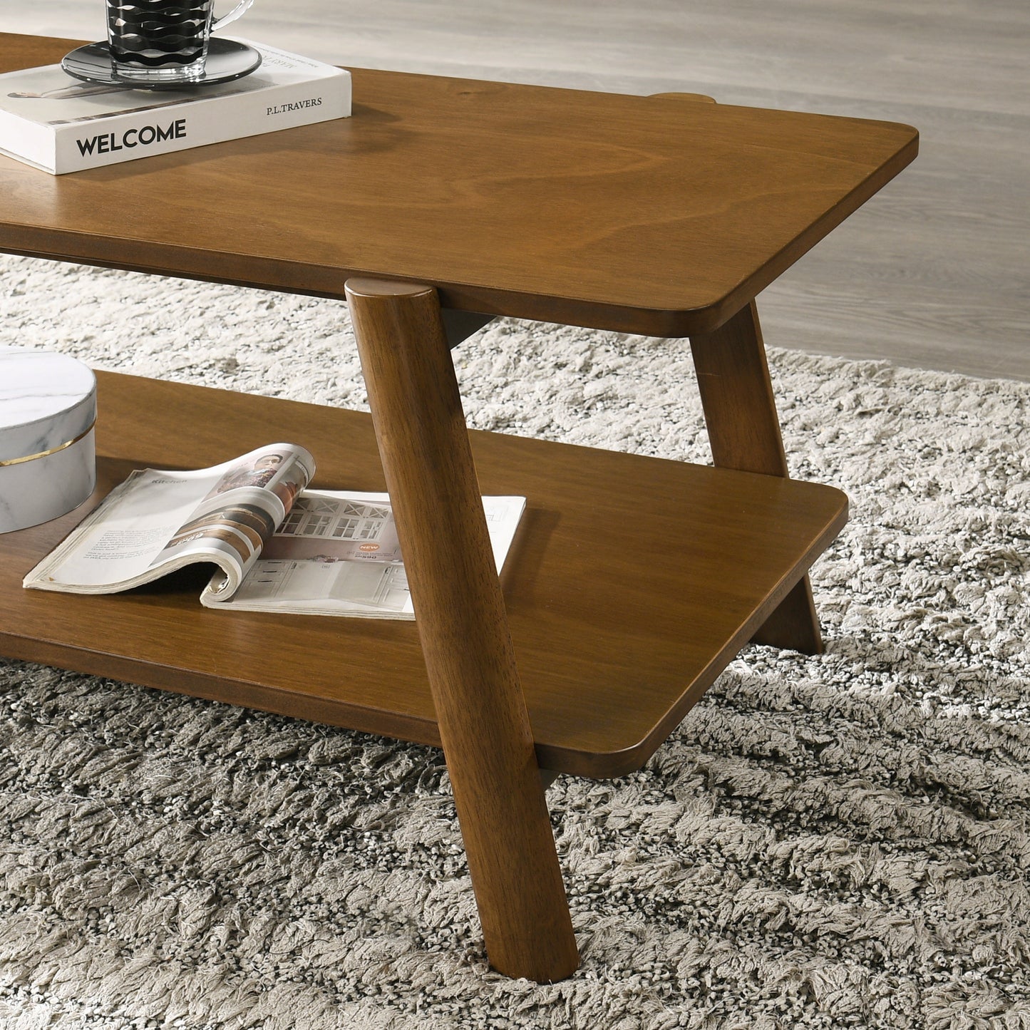 Roundhill Furniture Metz Mid-Century Modern Wood Shelf Coffee Table