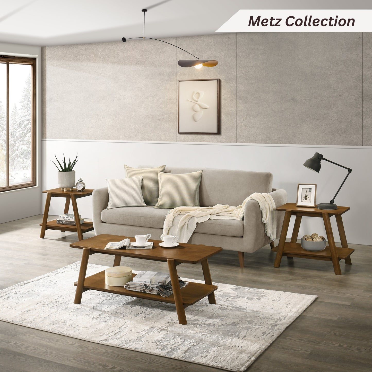 Roundhill Furniture Metz Mid-Century Modern Wood Shelf Coffee Table